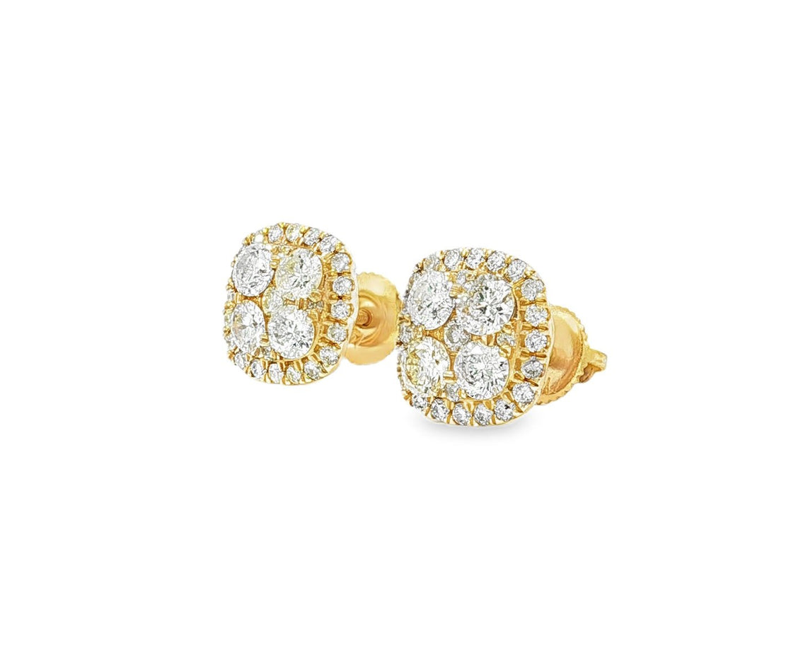 14k Gold Diamond Cushion - Shape Cluster Stud Earrings with Round - Cut Halo 1.00ct - AVI THE JEWELER