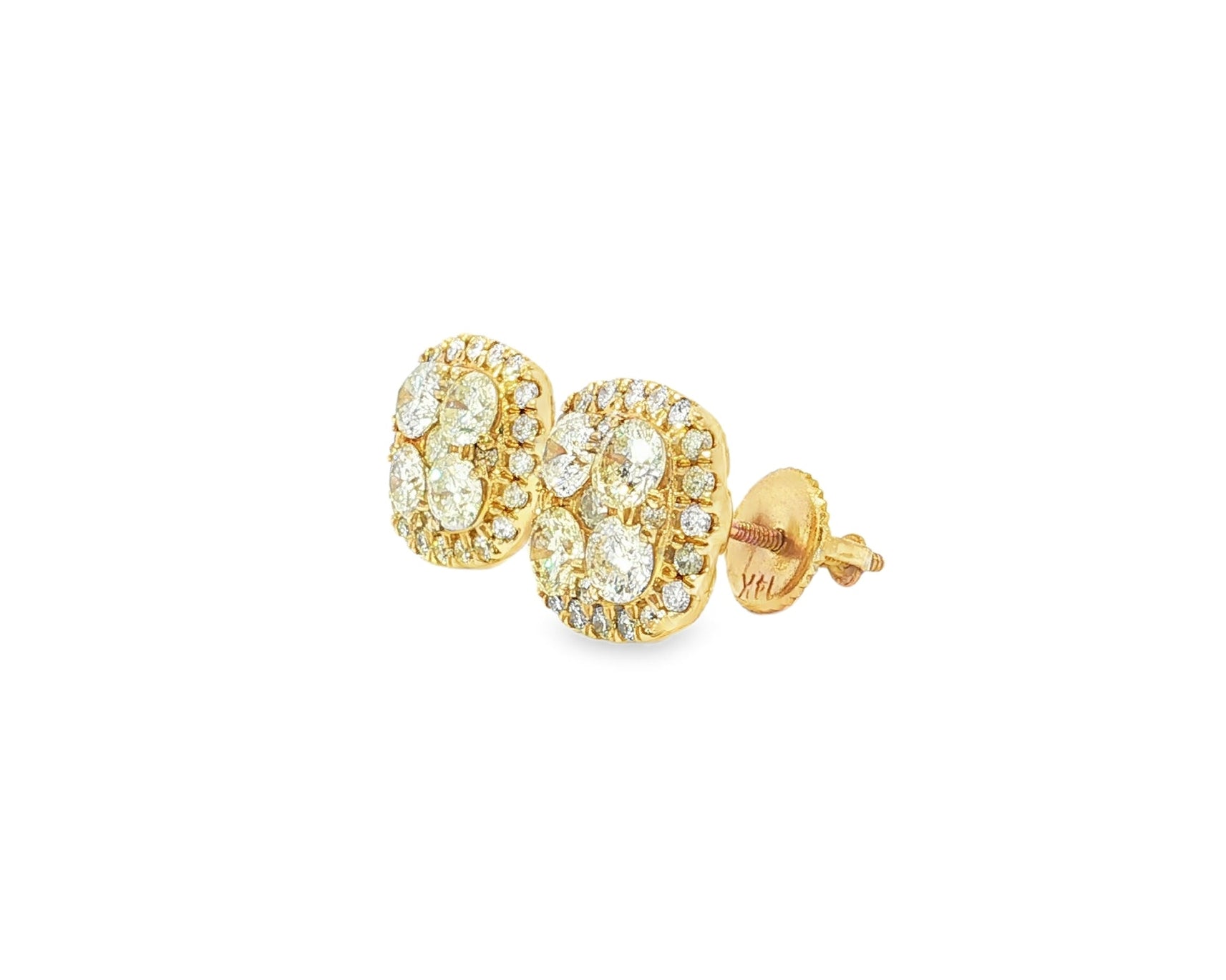 14k Gold Diamond Cushion - Shape Cluster Stud Earrings with Round - Cut Halo 1.00ct - AVI THE JEWELER