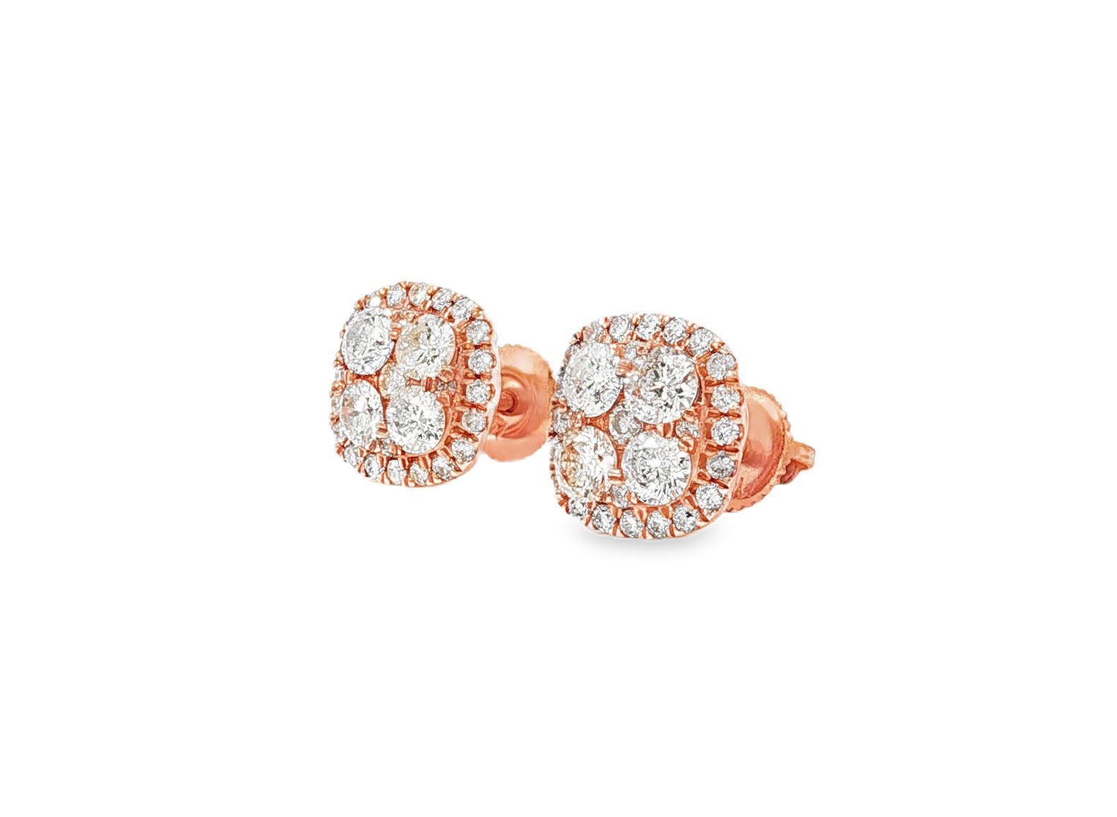14k Gold Diamond Cushion - Shape Cluster Stud Earrings with Round - Cut Halo 1.00ct - AVI THE JEWELER