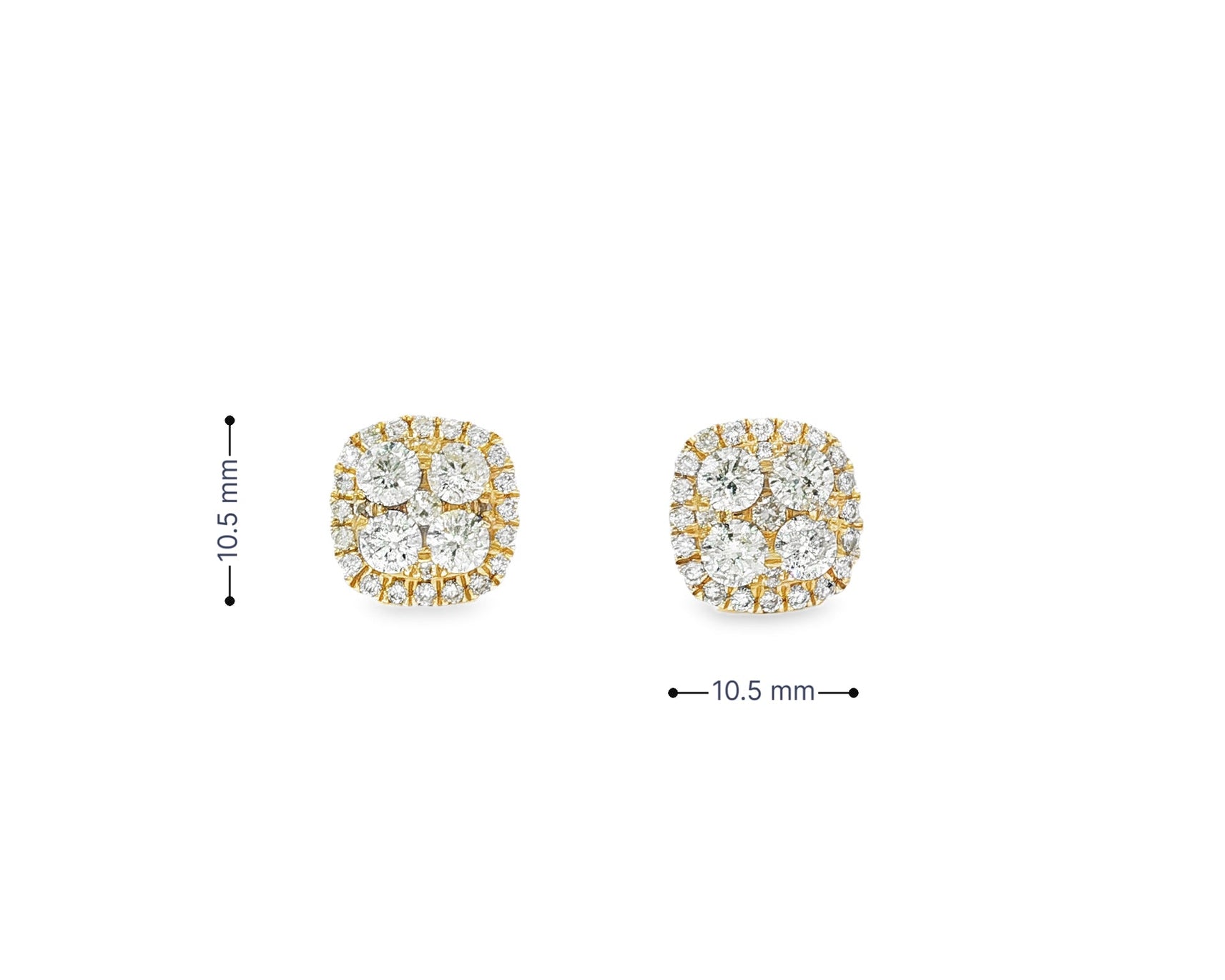 14k Gold Diamond Cushion - Shape Cluster Stud Earrings with Round - Cut Halo 1.00ct - AVI THE JEWELER