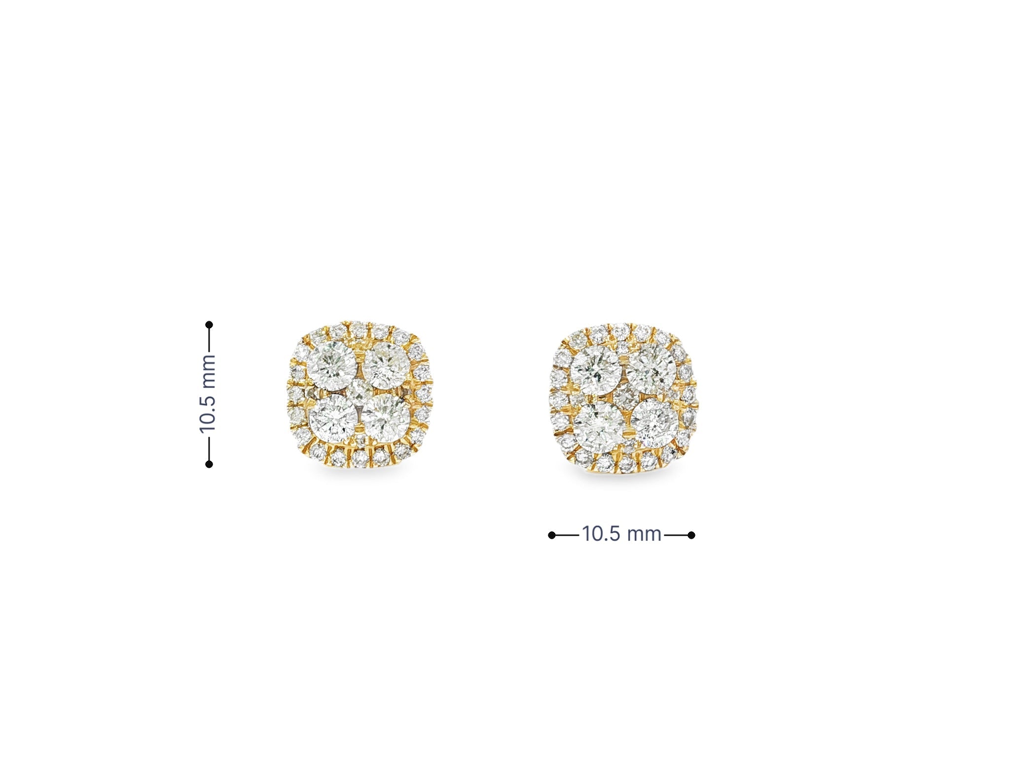 14k Gold Diamond Cushion - Shape Cluster Stud Earrings with Round - Cut Halo 1.00ct - AVI THE JEWELER