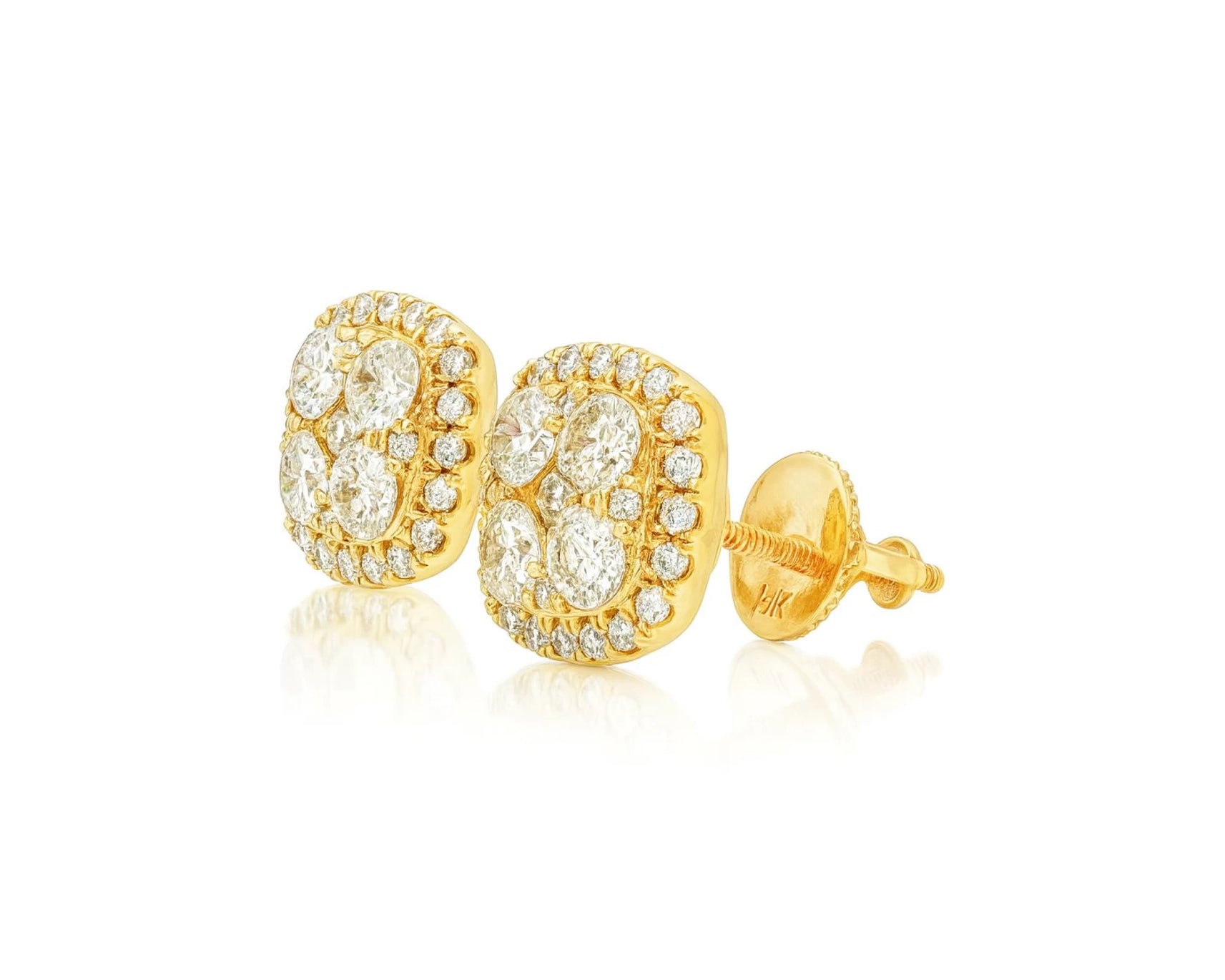 14k Gold Diamond Cushion-Shape Cluster Stud Earrings with Round-Cut Halo 1.00ct – lifestyle 3765