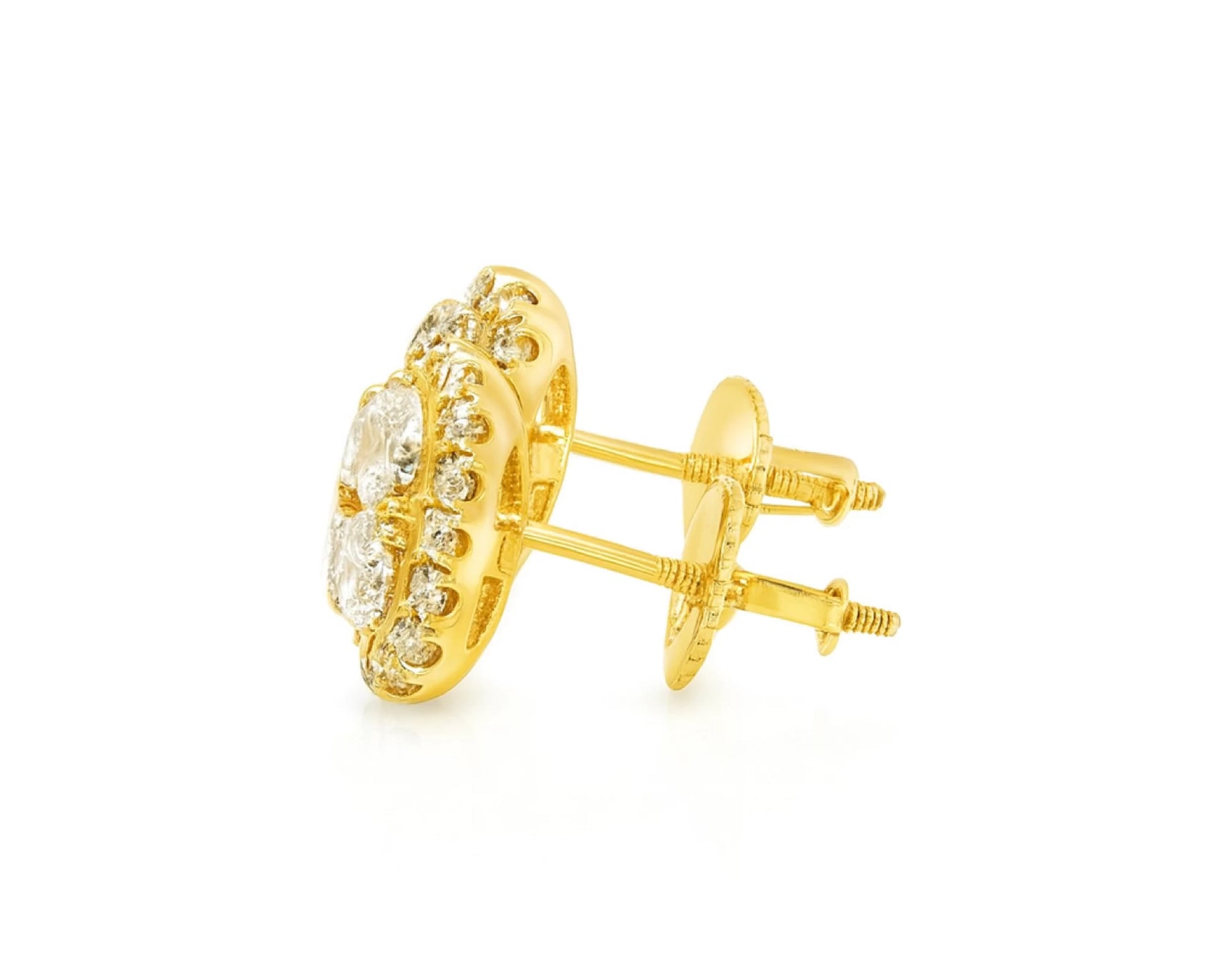 14k Gold Diamond Cushion-Shape Cluster Stud Earrings with Round-Cut Halo 1.00ct – lifestyle 3766