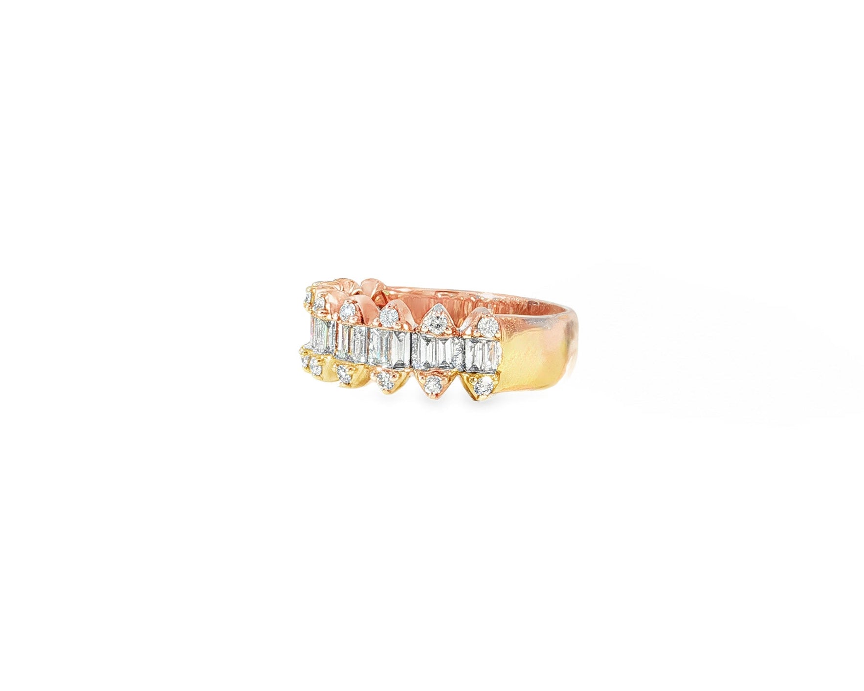 14k Gold Diamond Double Row Band Ring with Baguette & Round 1.15ct - AVI THE JEWELER