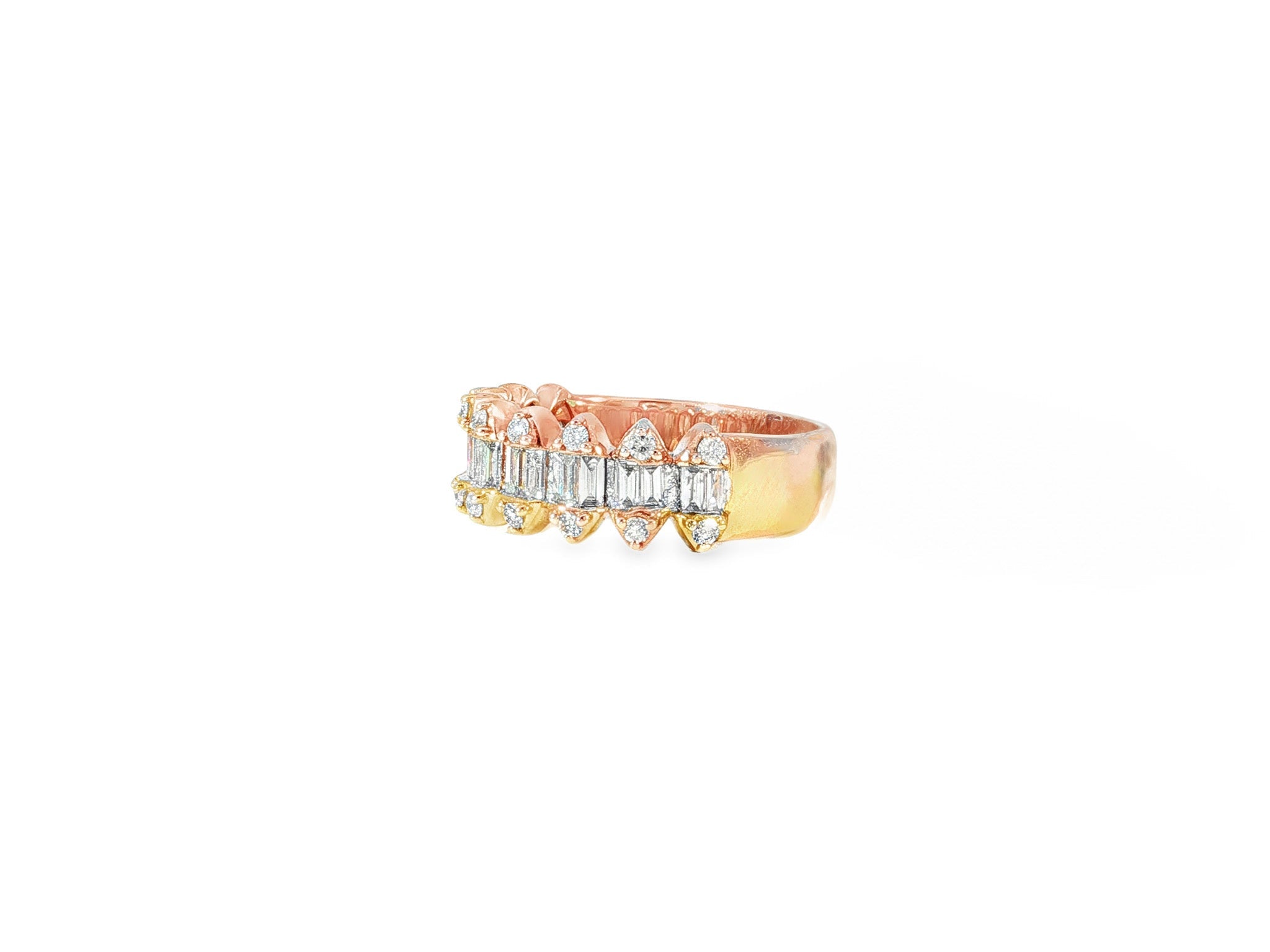 14k Gold Diamond Double Row Band Ring with Baguette & Round 1.15ct - AVI THE JEWELER