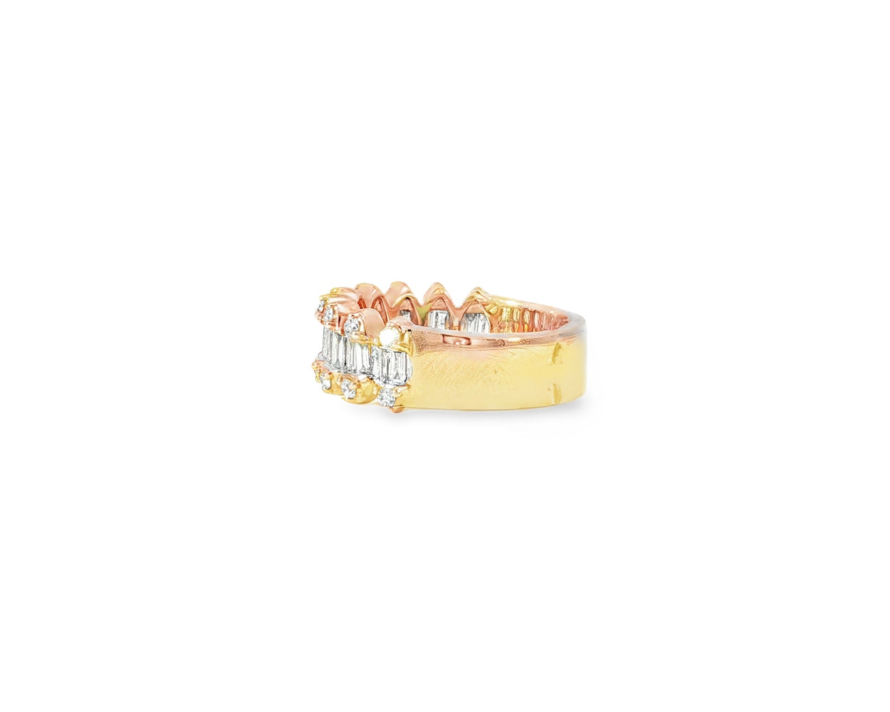 14k Gold Diamond Double Row Band Ring with Baguette & Round 1.15ct - AVI THE JEWELER