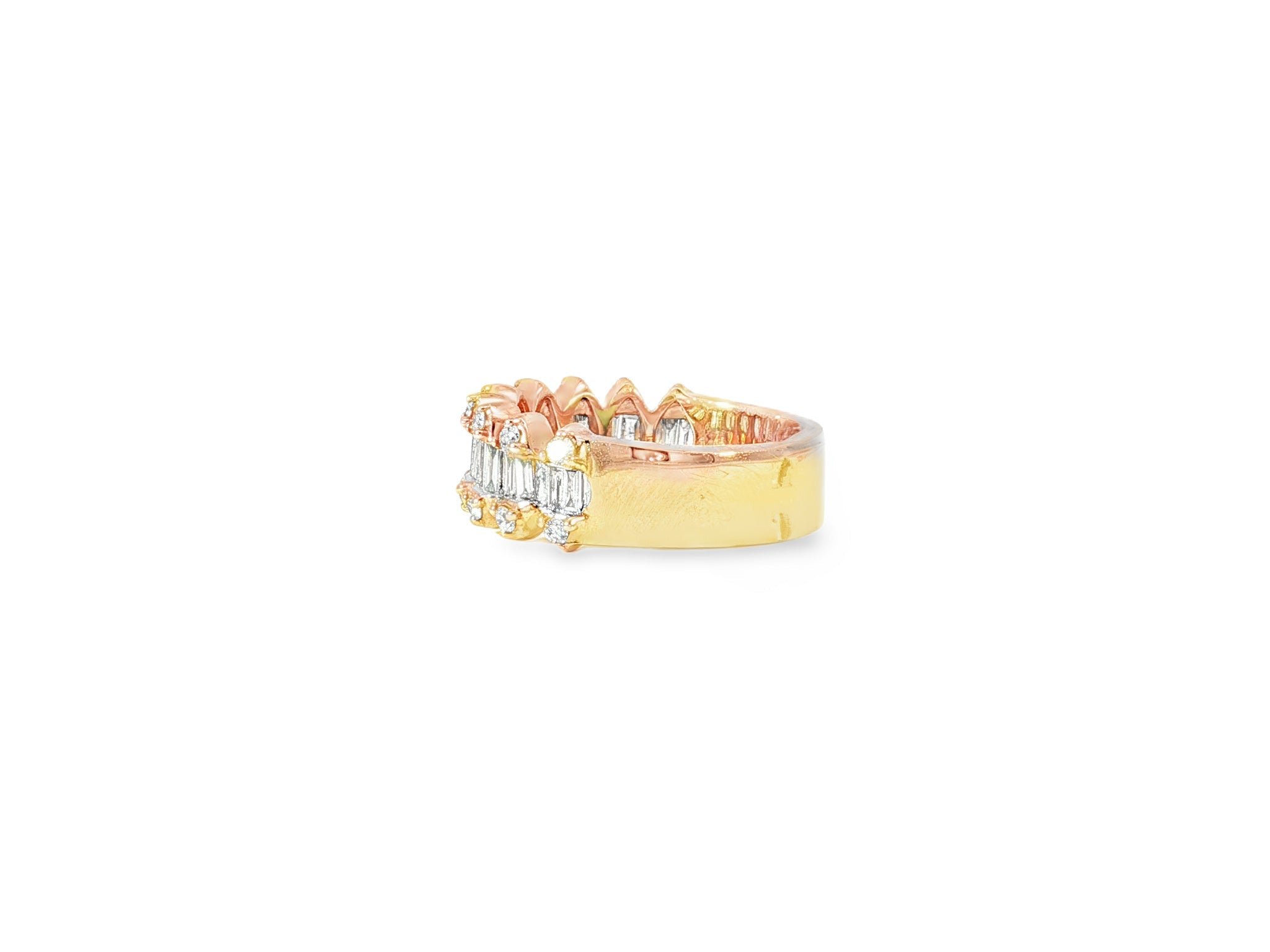 14k Gold Diamond Double Row Band Ring with Baguette & Round 1.15ct - AVI THE JEWELER