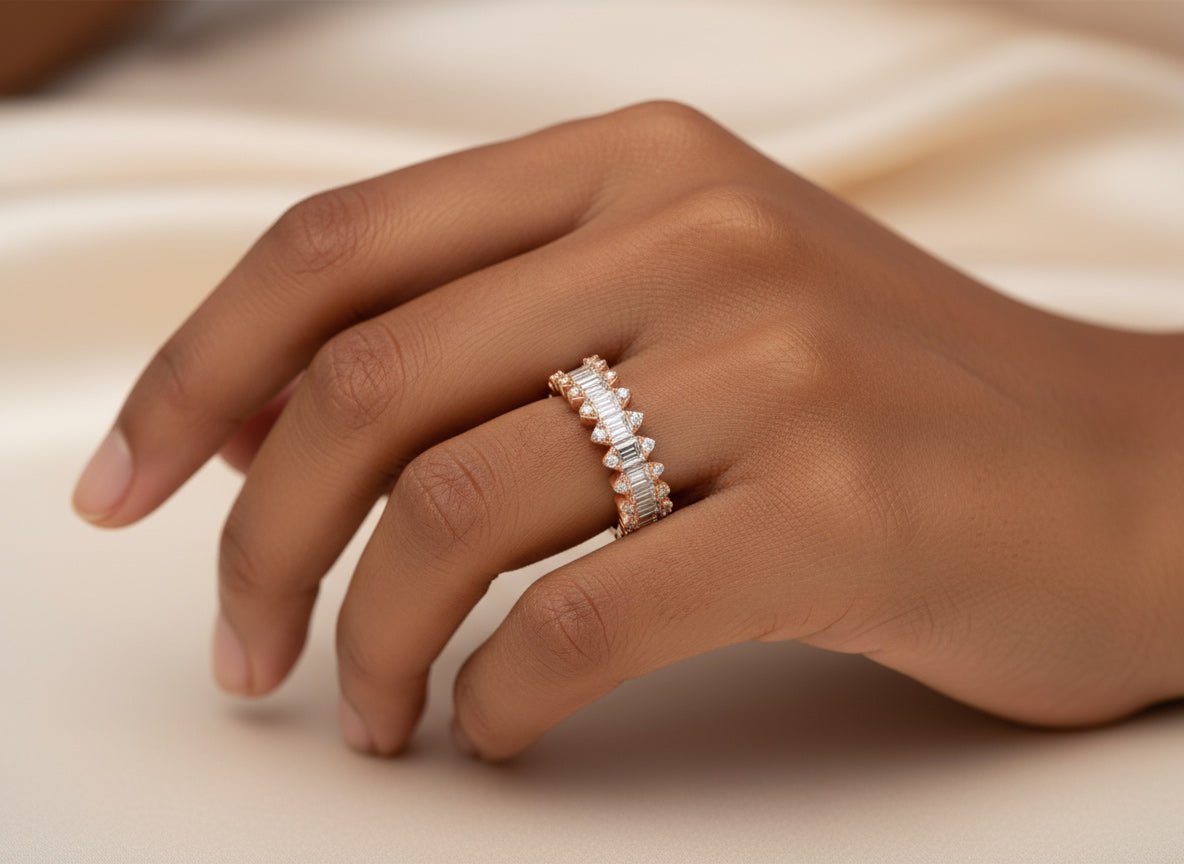 14k Gold Diamond Double Row Band Ring with Baguette & Round 1.15ct - AVI THE JEWELER