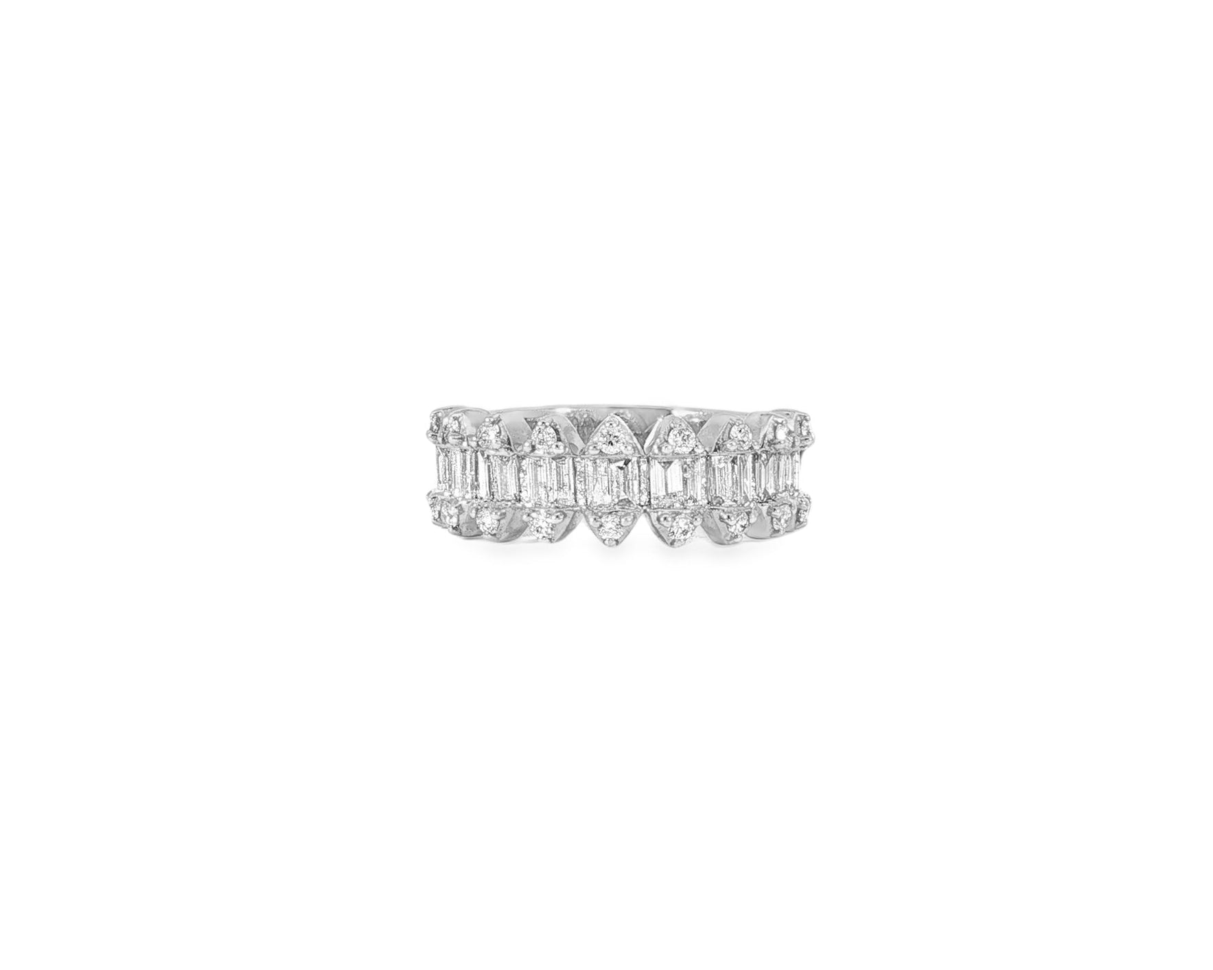 14k Gold Diamond Double Row Band Ring with Baguette & Round 1.15ct - AVI THE JEWELER