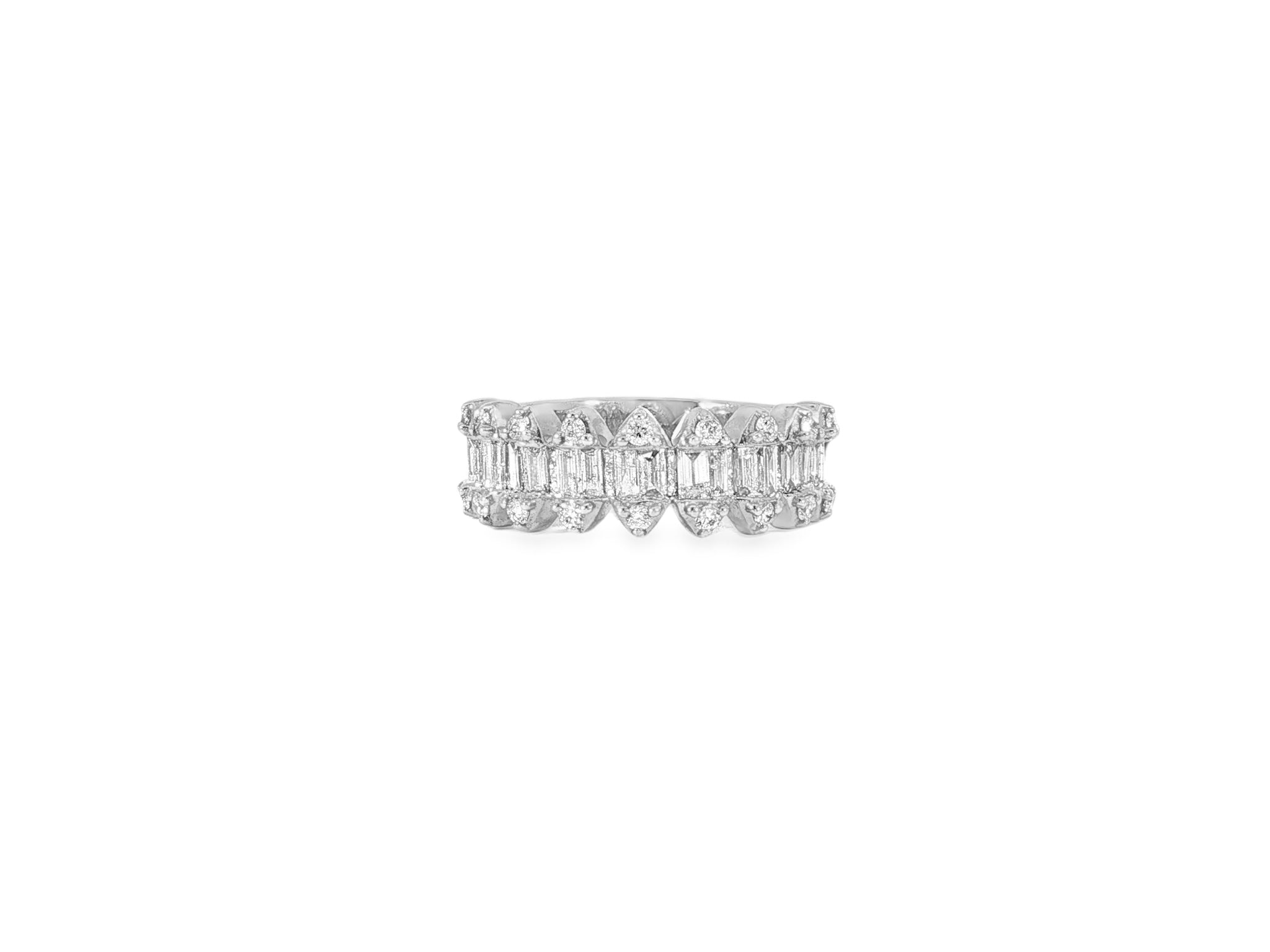 14k Gold Diamond Double Row Band Ring with Baguette & Round 1.15ct - AVI THE JEWELER