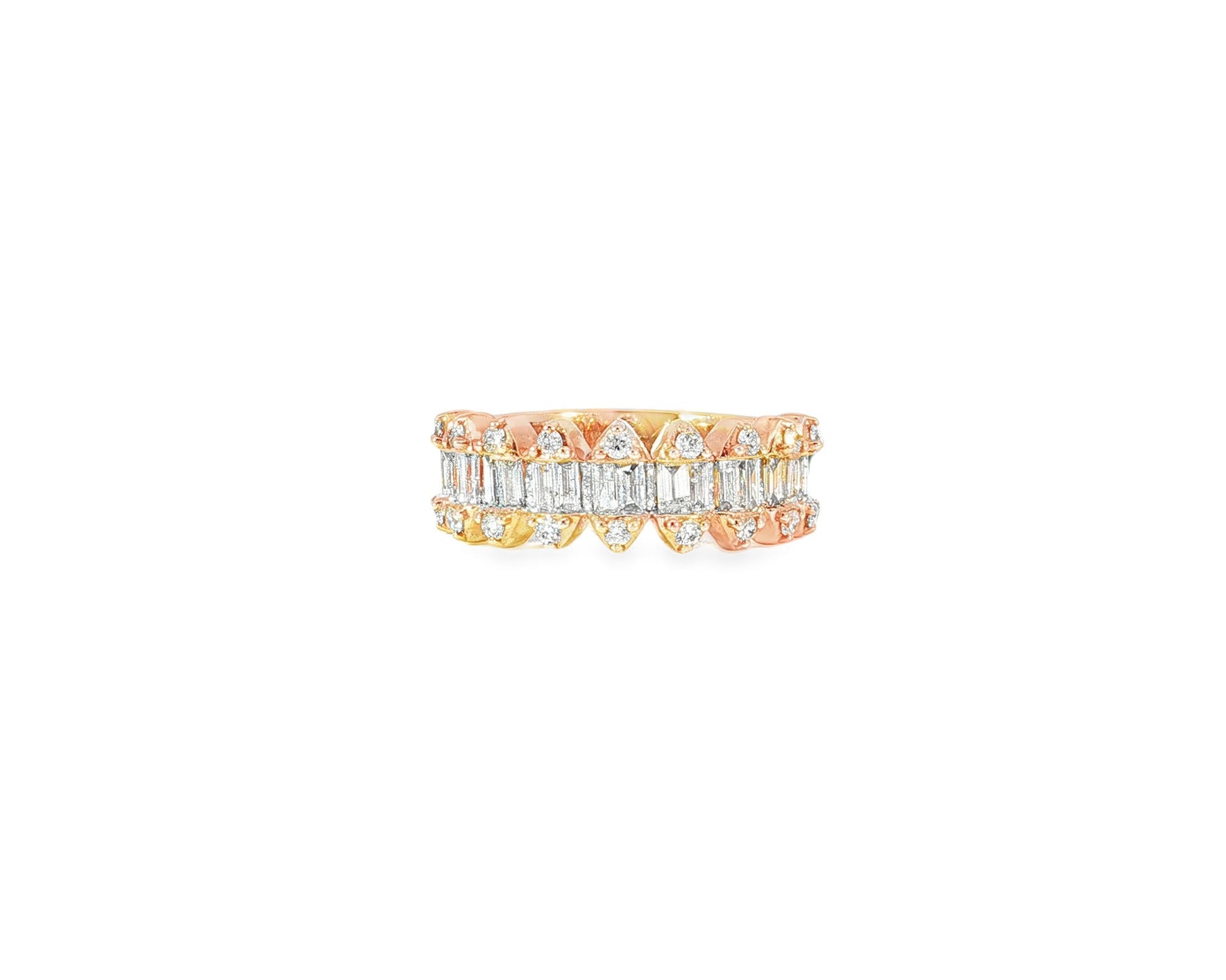 14k Gold Diamond Double Row Band Ring with Baguette & Round 1.15ct - AVI THE JEWELER