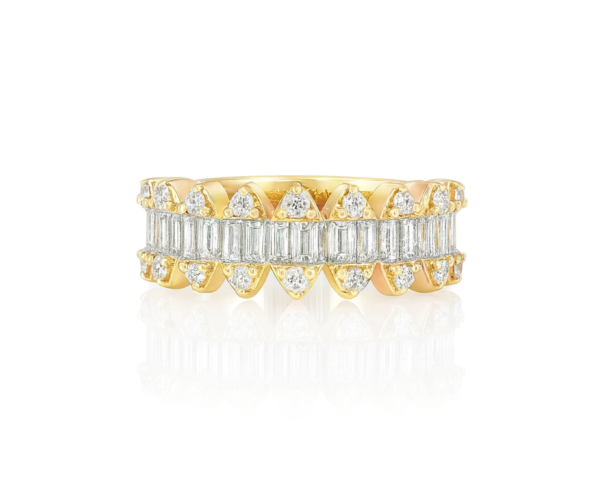 14k Gold Diamond Double Row Band Ring with Baguette & Round 1.15ct – lifestyle 1048