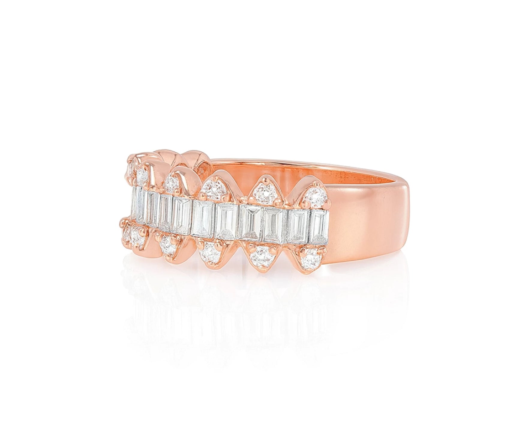 14k Gold Diamond Double Row Band Ring with Baguette & Round 1.15ct – lifestyle 1278