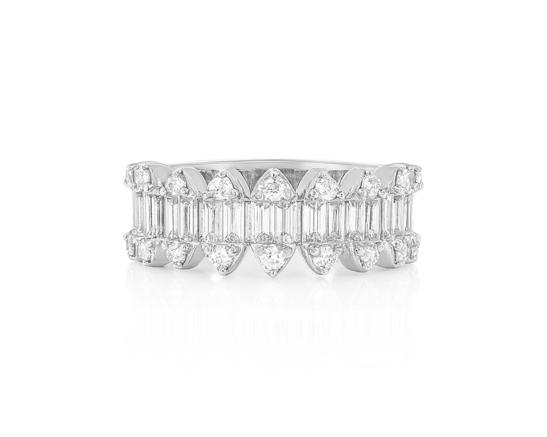 14k Gold Diamond Double Row Band Ring with Baguette & Round 1.15ct – lifestyle 1280
