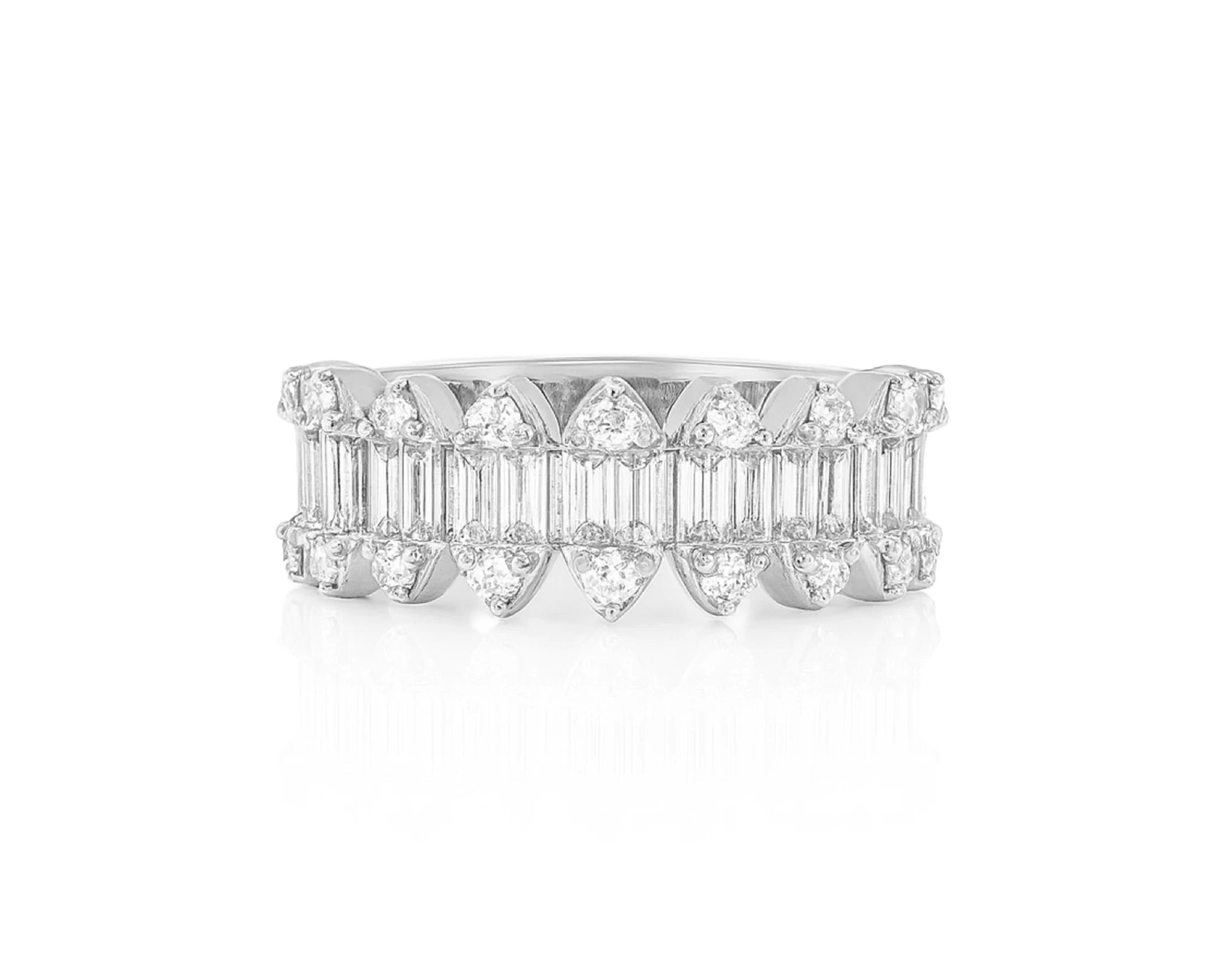 14k Gold Diamond Double Row Band Ring with Baguette & Round 1.15ct – lifestyle 1280