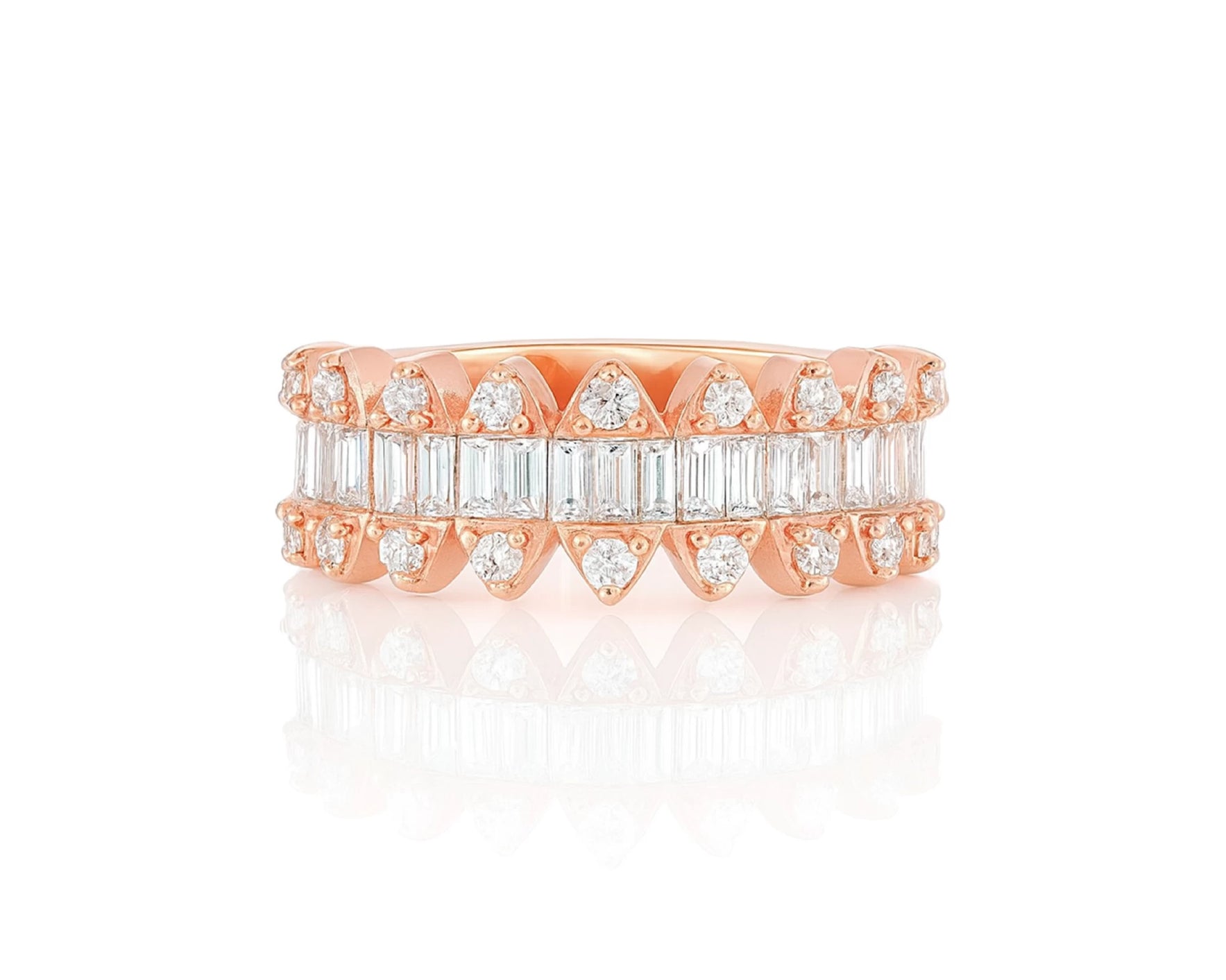 14k Gold Diamond Double Row Band Ring with Baguette & Round 1.15ct – lifestyle 1281