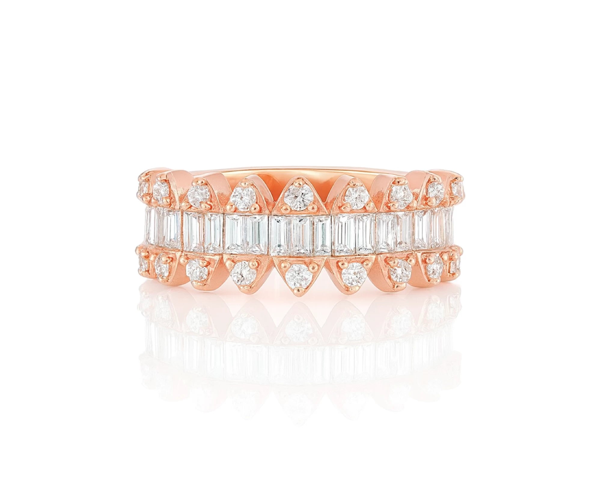 14k Gold Diamond Double Row Band Ring with Baguette & Round 1.15ct – lifestyle 1281