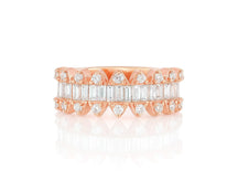 14k Gold Diamond Double Row Band Ring with Baguette & Round 1.15ct