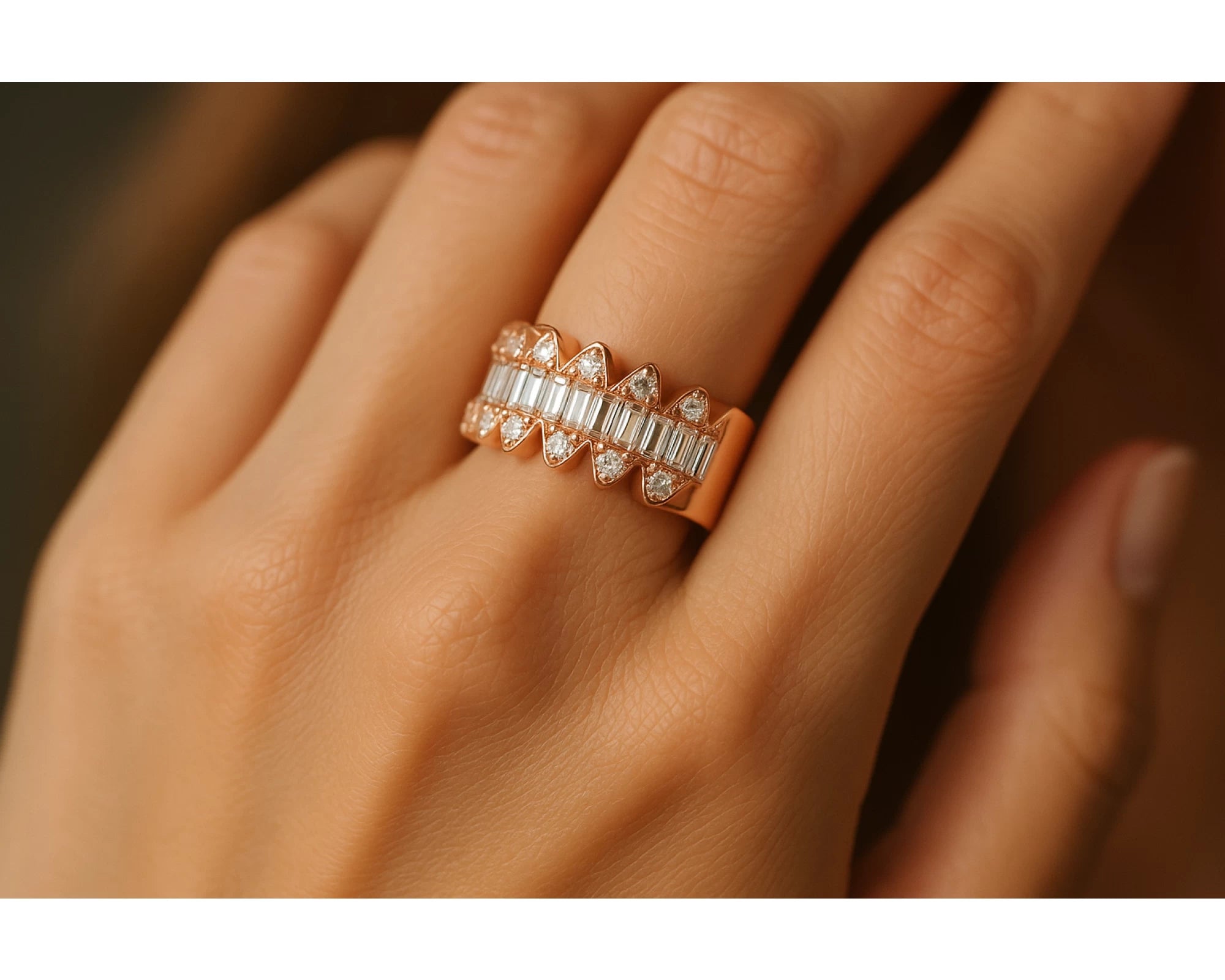 14k Gold Diamond Double Row Band Ring with Baguette & Round 1.15ct – lifestyle 1684
