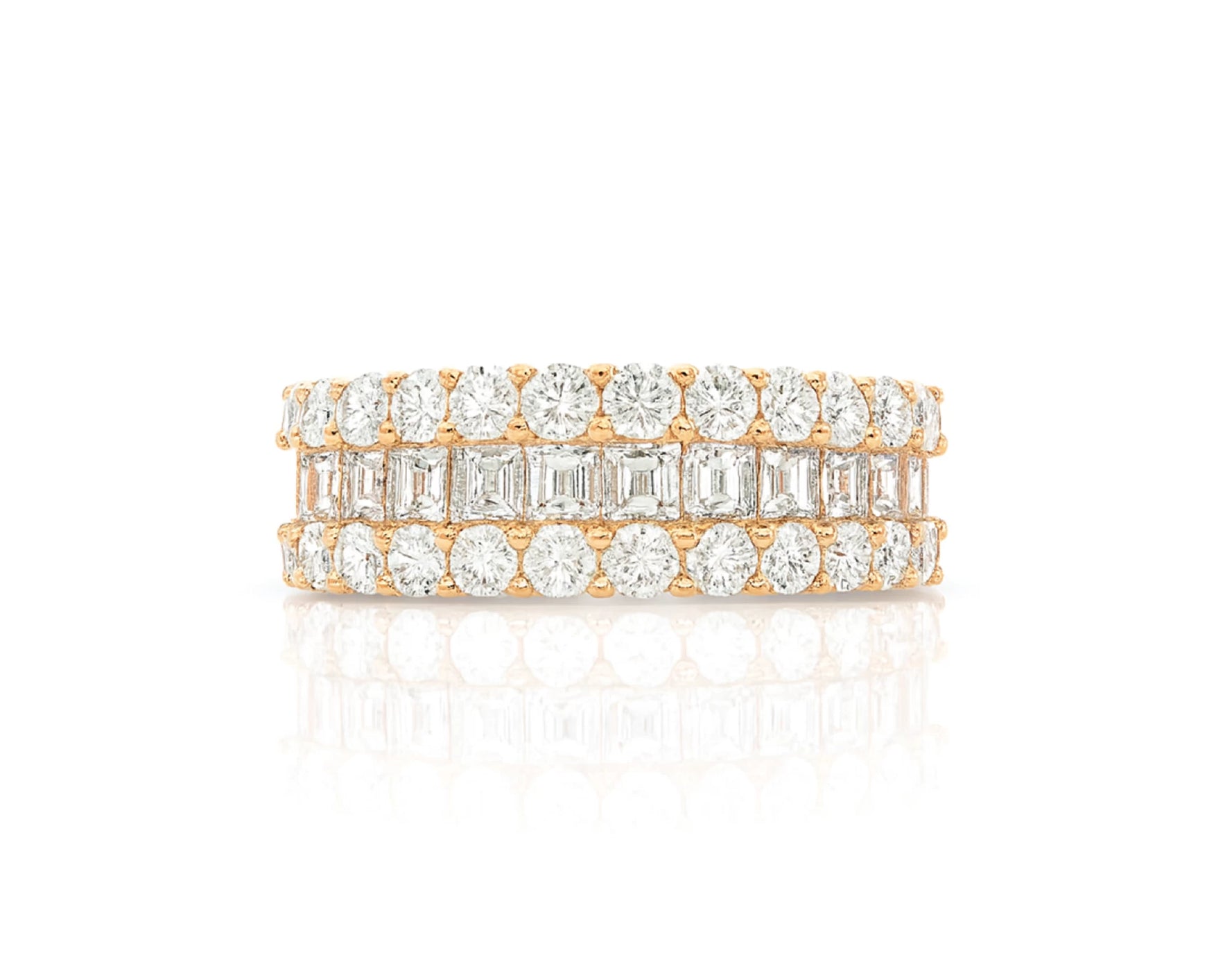 14k Gold Diamond Double Row Band Ring with Baguette & Round 3.40 CT – lifestyle 1114