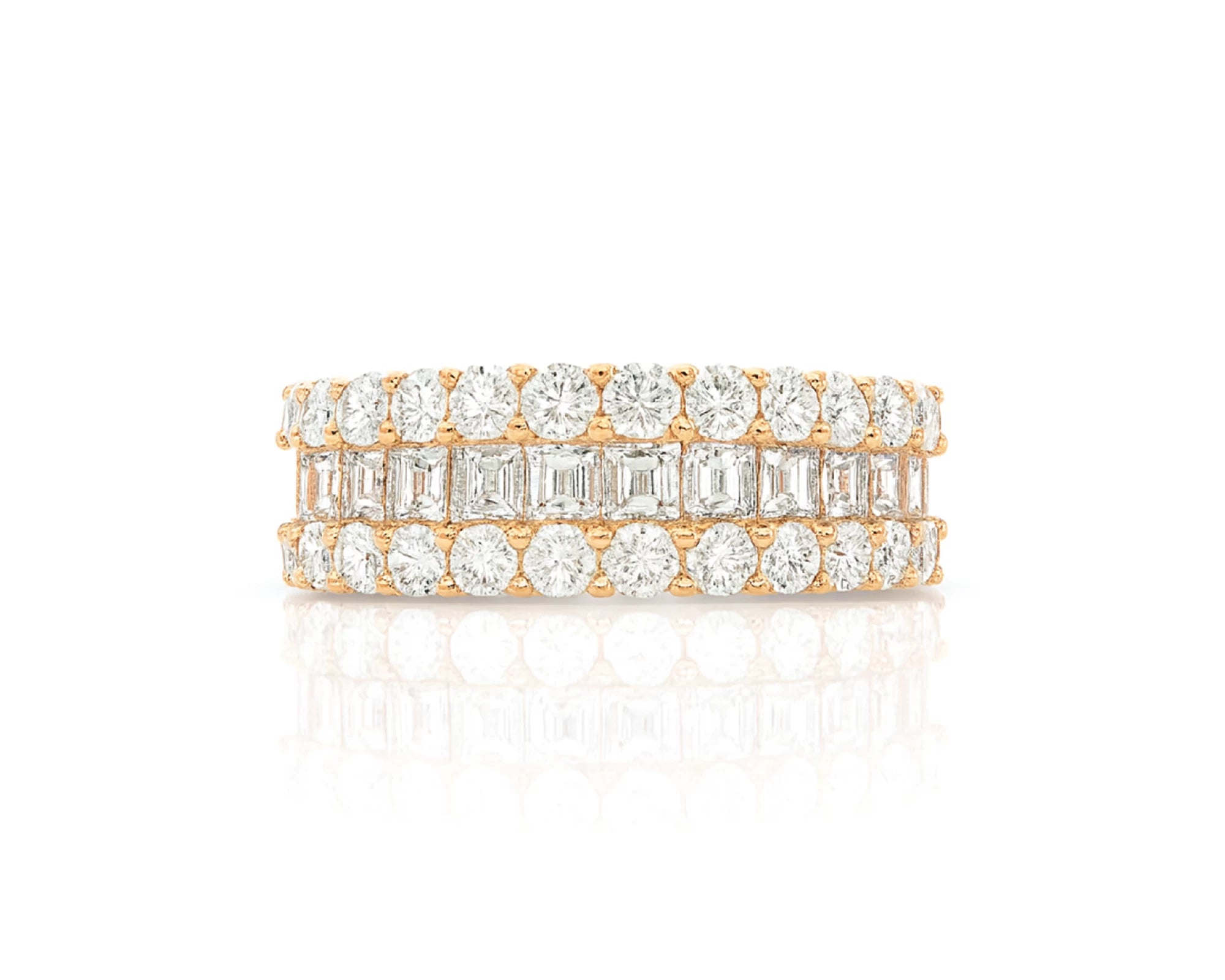 14k Gold Diamond Double Row Band Ring with Baguette & Round 3.40 CT – lifestyle 1114