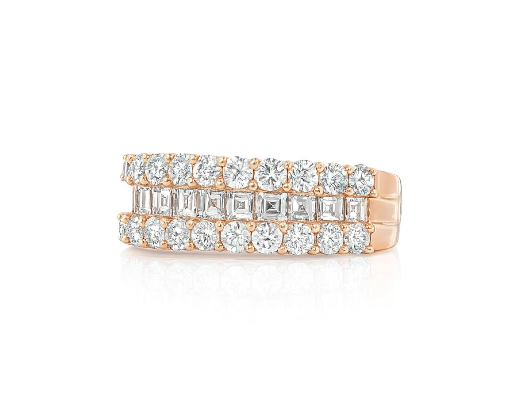 14k Gold Diamond Double Row Band Ring with Baguette & Round 3.40 CT – lifestyle 1115
