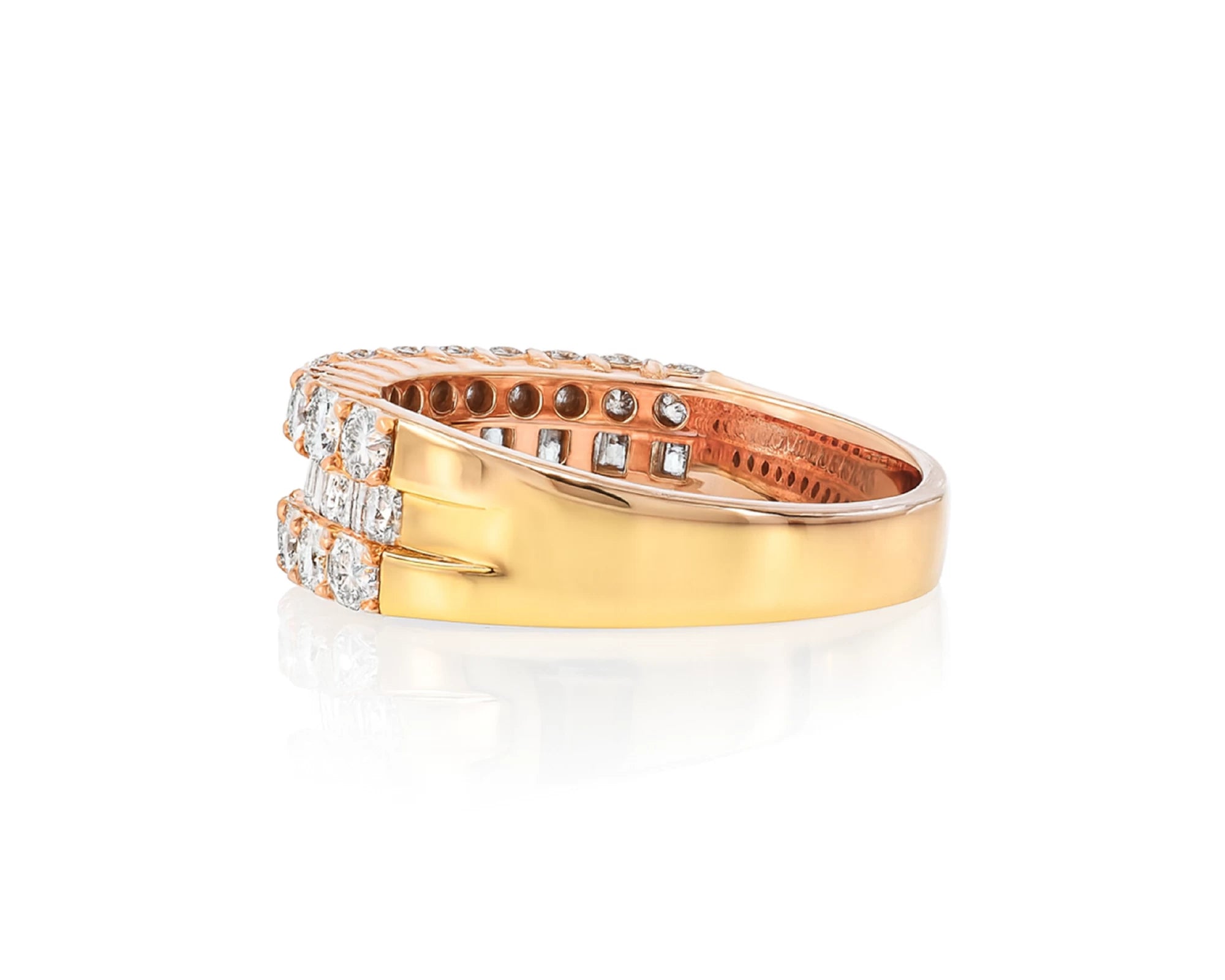 14k Gold Diamond Double Row Band Ring with Baguette & Round 3.40 CT – lifestyle 1116
