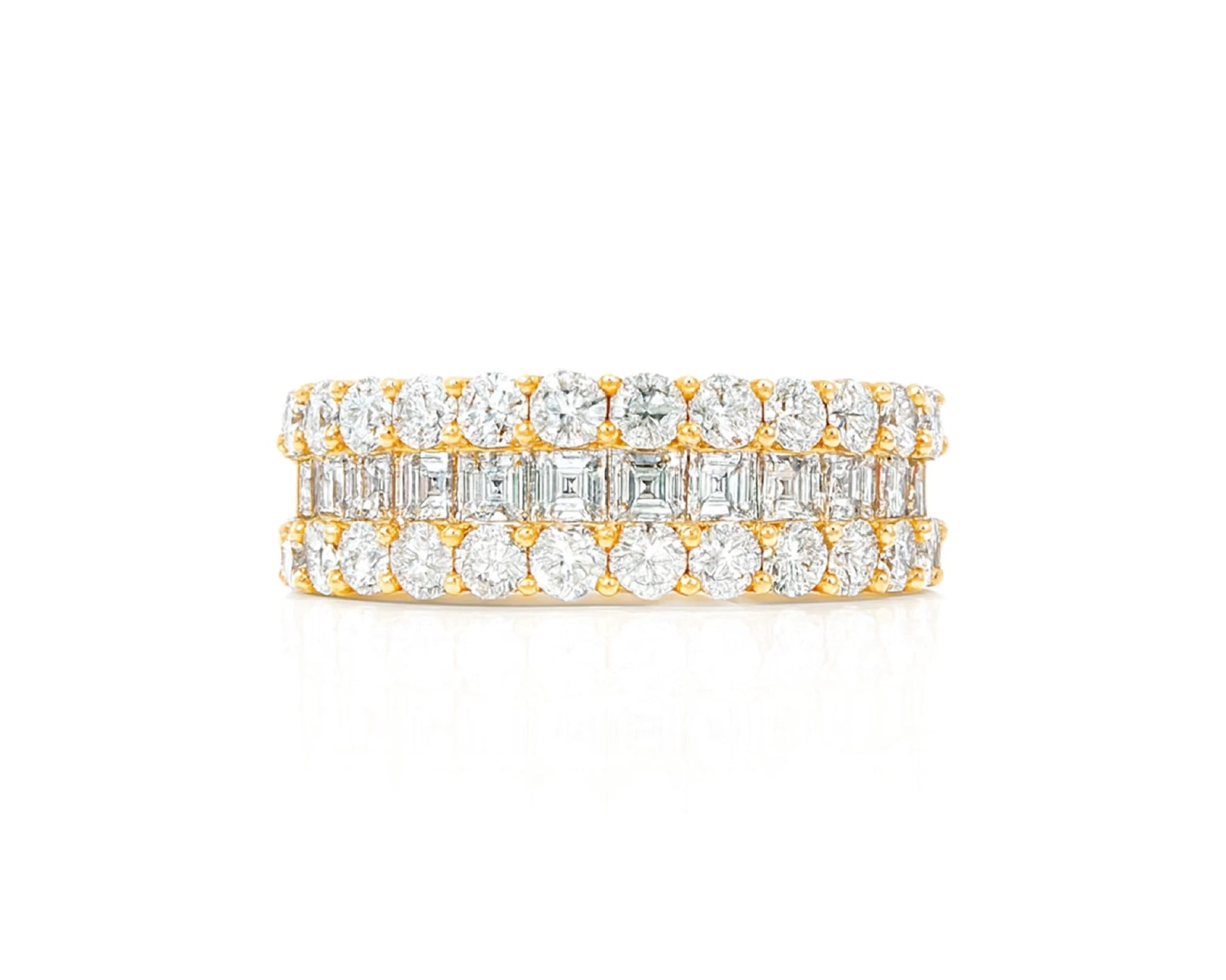 14k Gold Diamond Double Row Band Ring with Baguette & Round 3.40 CT – lifestyle 1117