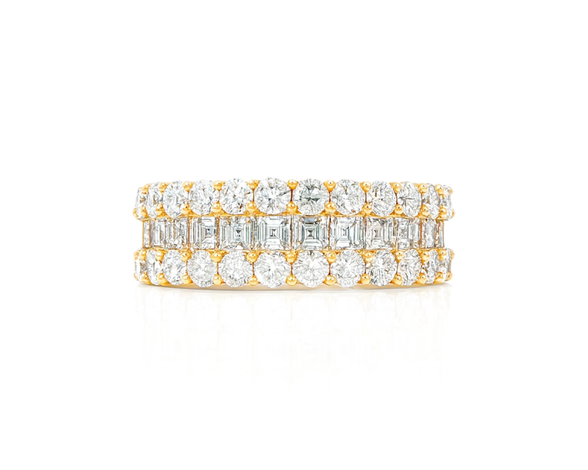 14k Gold Diamond Double Row Band Ring with Baguette & Round 3.40 CT – lifestyle 1117