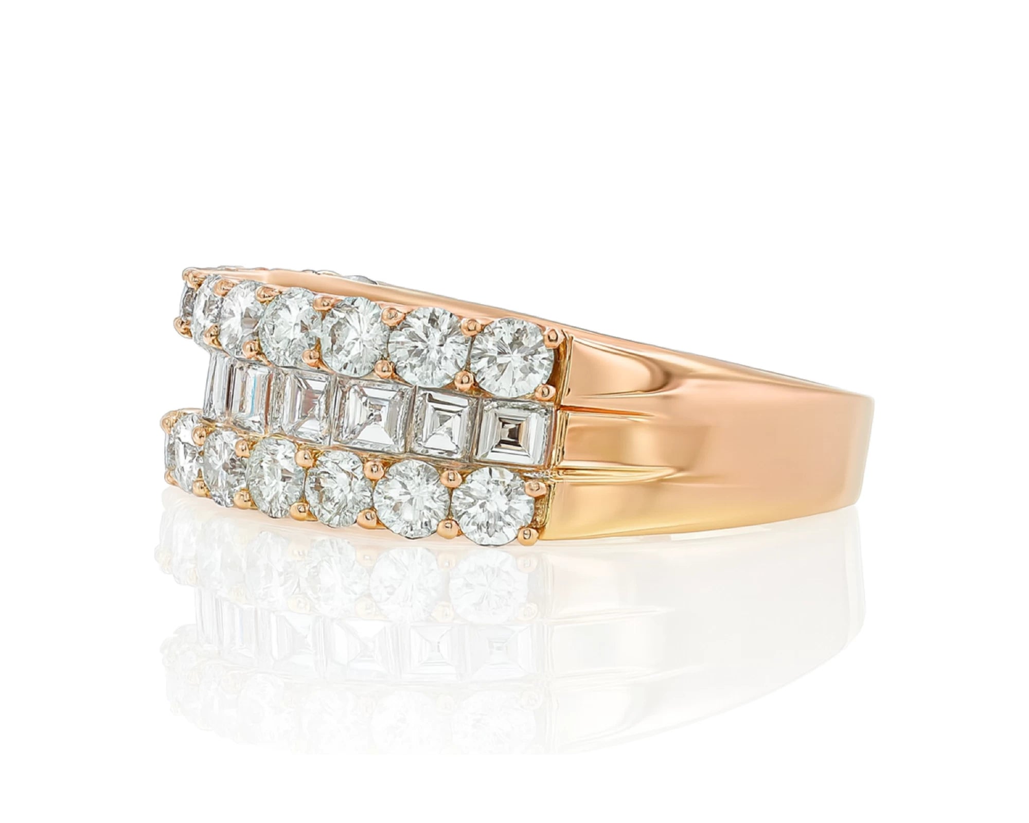 14k Gold Diamond Double Row Band Ring with Baguette & Round 3.40 CT – lifestyle 1119