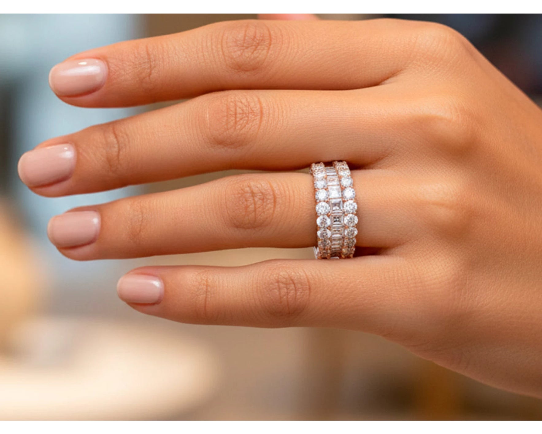 14k Gold Diamond Double Row Band Ring with Baguette & Round 3.40 CT – view 2