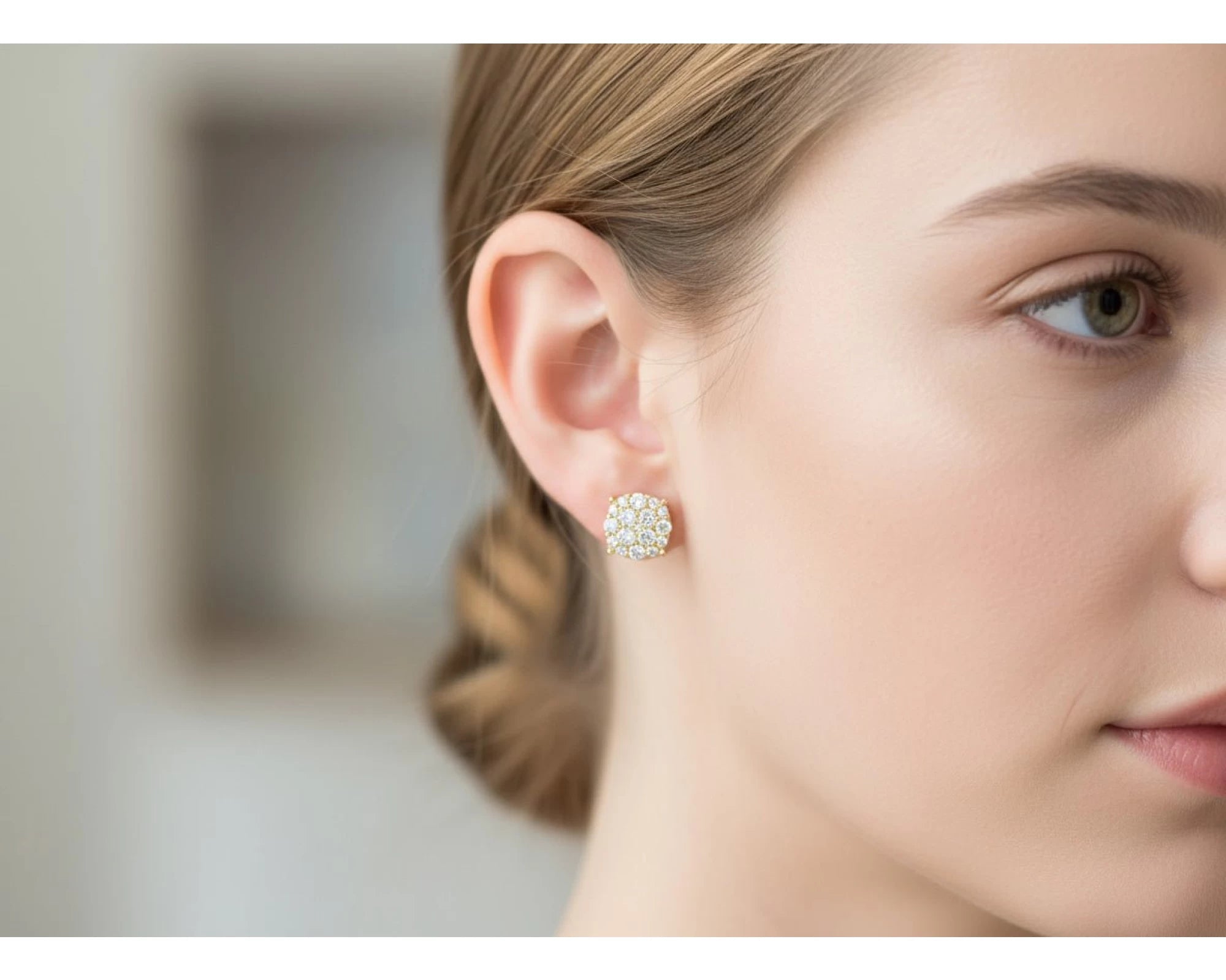 14k Gold Diamond Earrings with Round Cluster Design 2.30ct – view 2