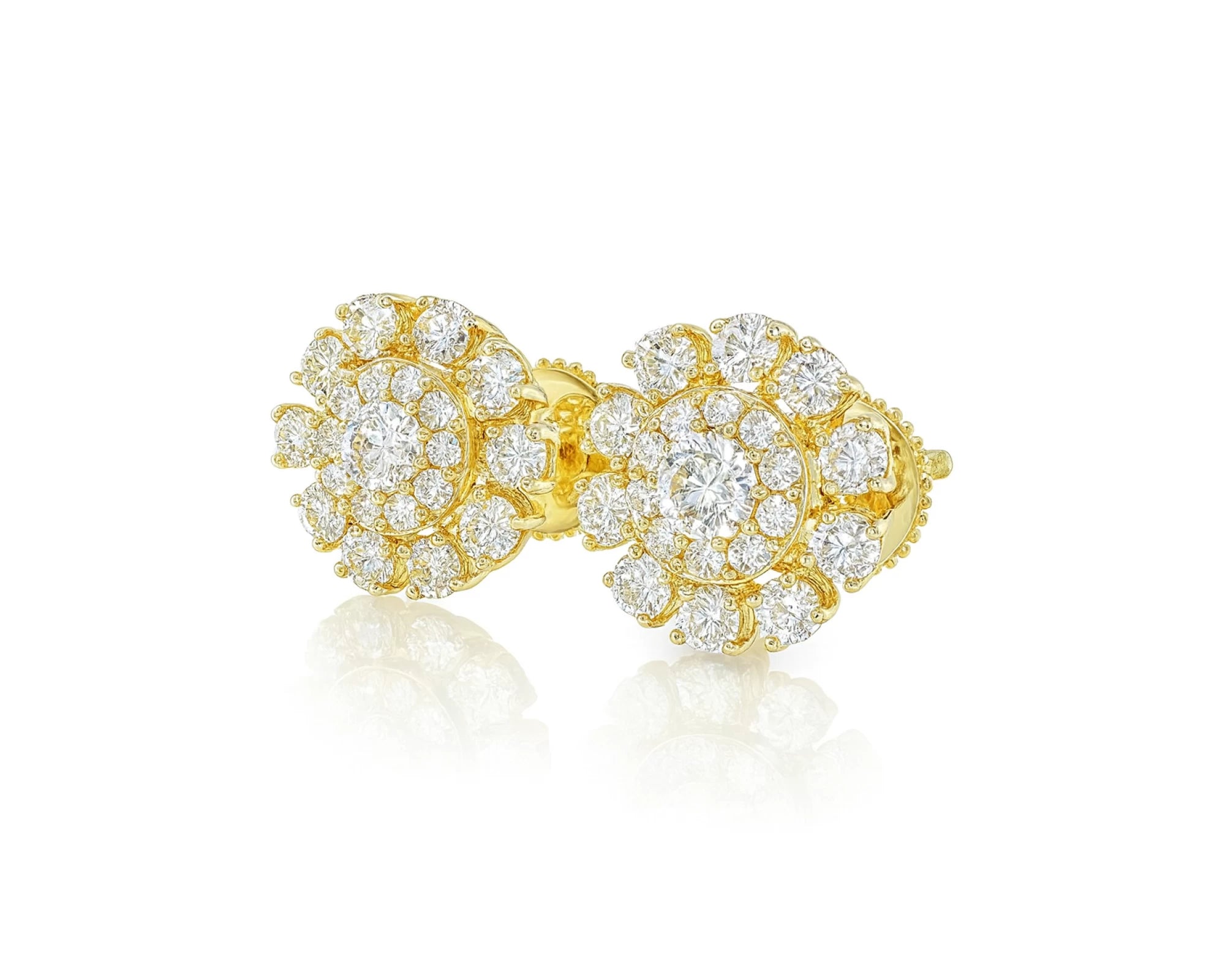 14k Gold Diamond Earrings with Round Cluster Floral Design 1.06ct – lifestyle 3905