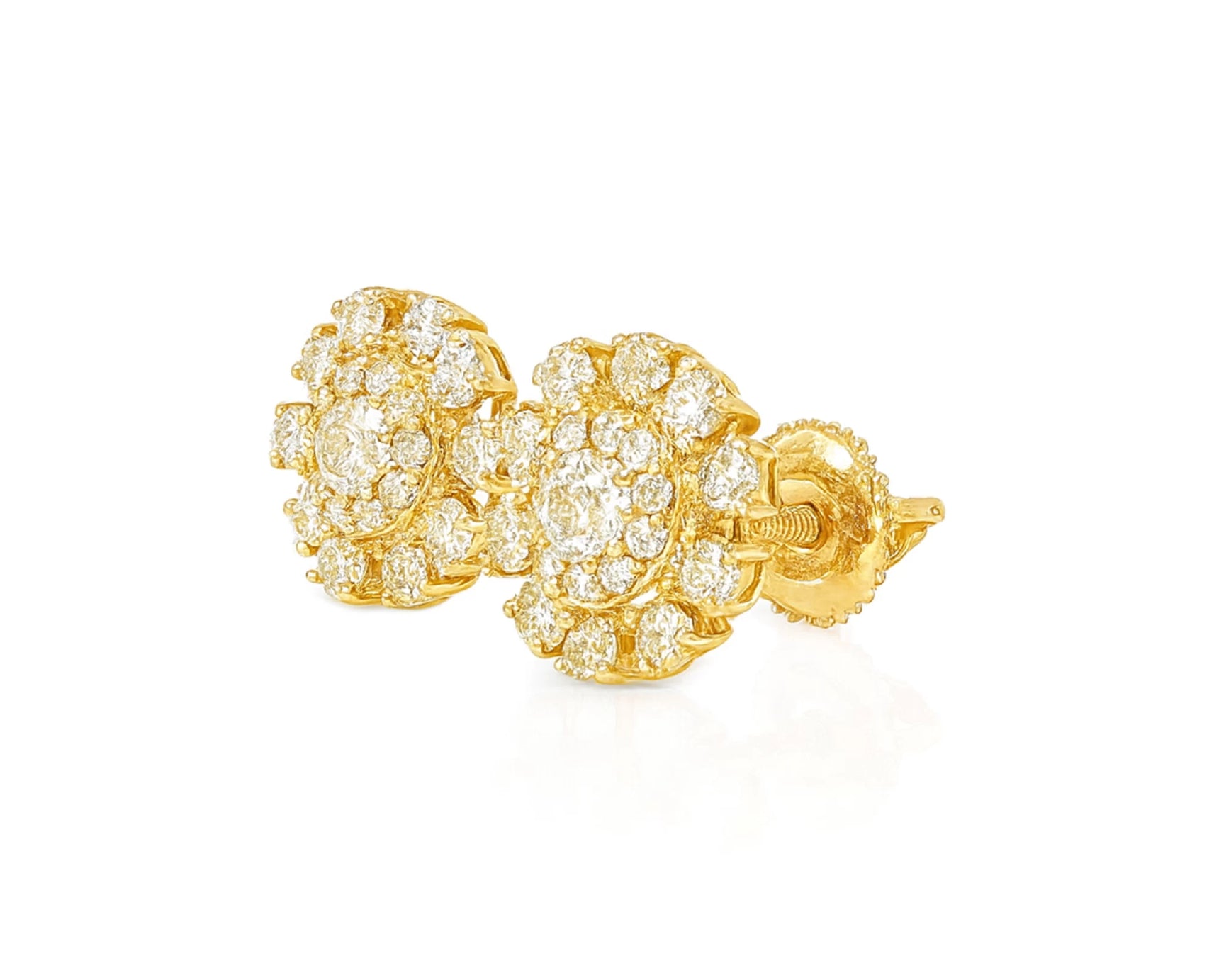 14k Gold Diamond Earrings with Round Cluster Floral Design 1.06ct – lifestyle 3906