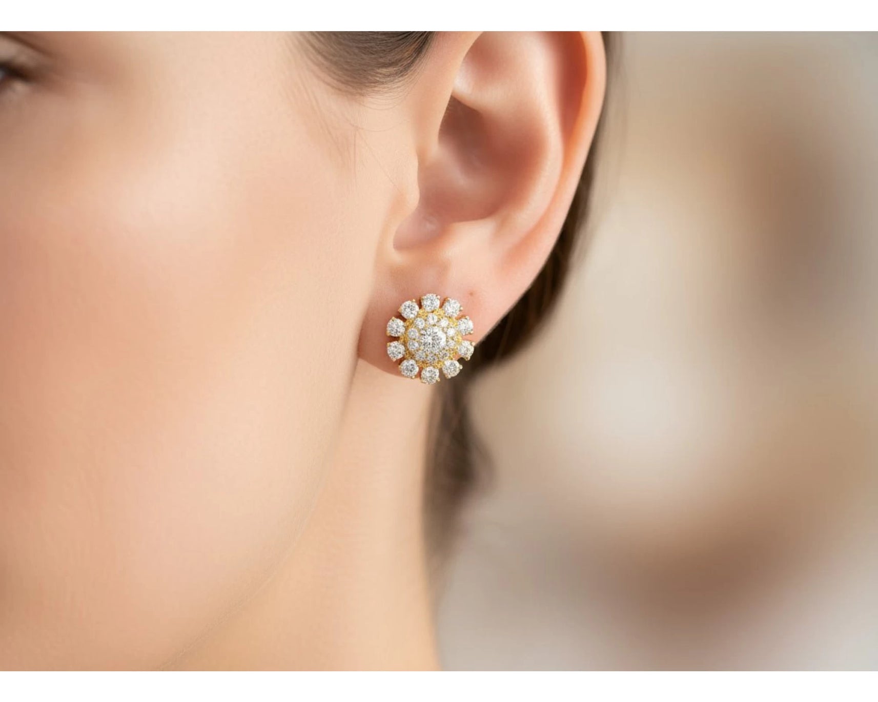 14k Gold Diamond Earrings with Round Cluster Floral Design 1.06ct – view 2