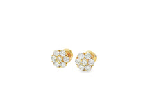 14k Gold Diamond Earrings with Round Cluster Floral Design 1.25ct