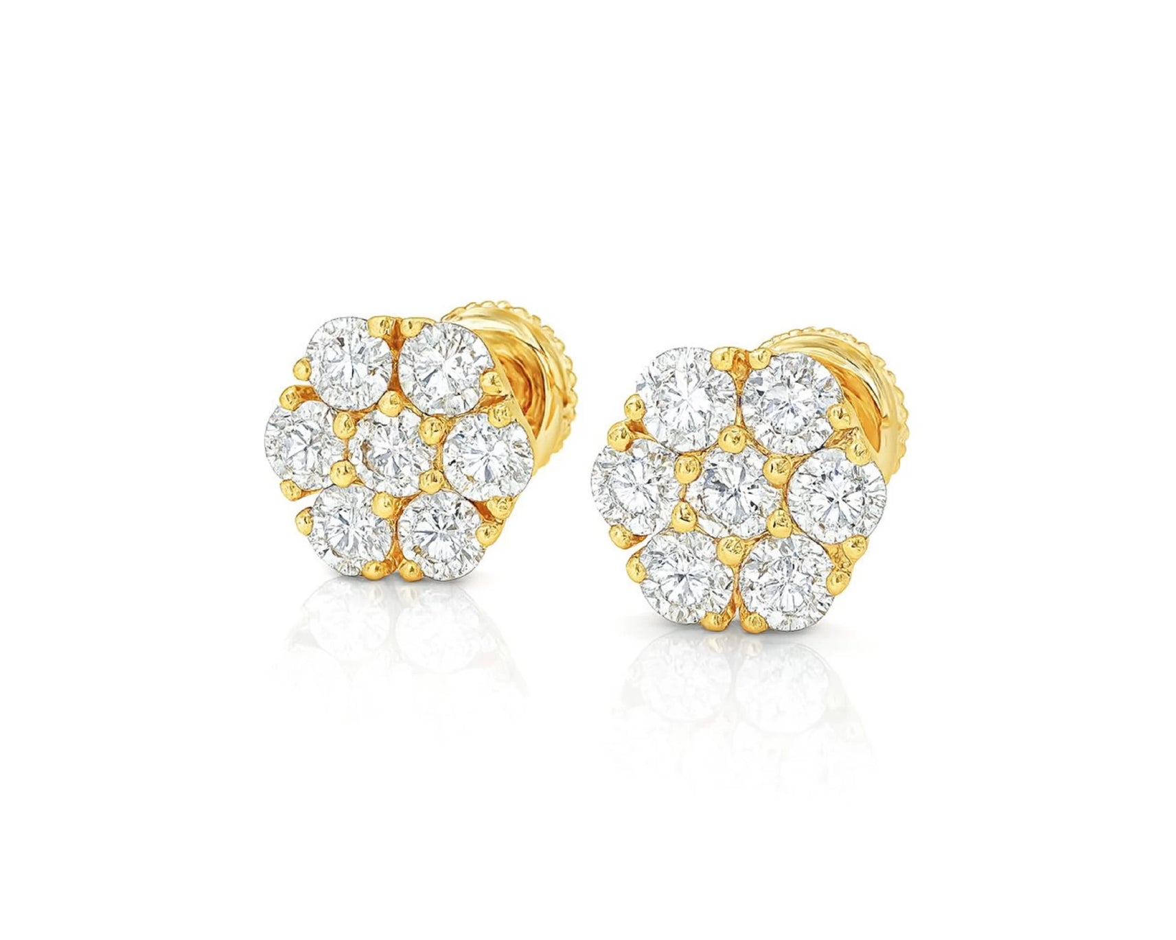 14k Gold Diamond Earrings with Round Cluster Floral Design 1.25ct – lifestyle 3879