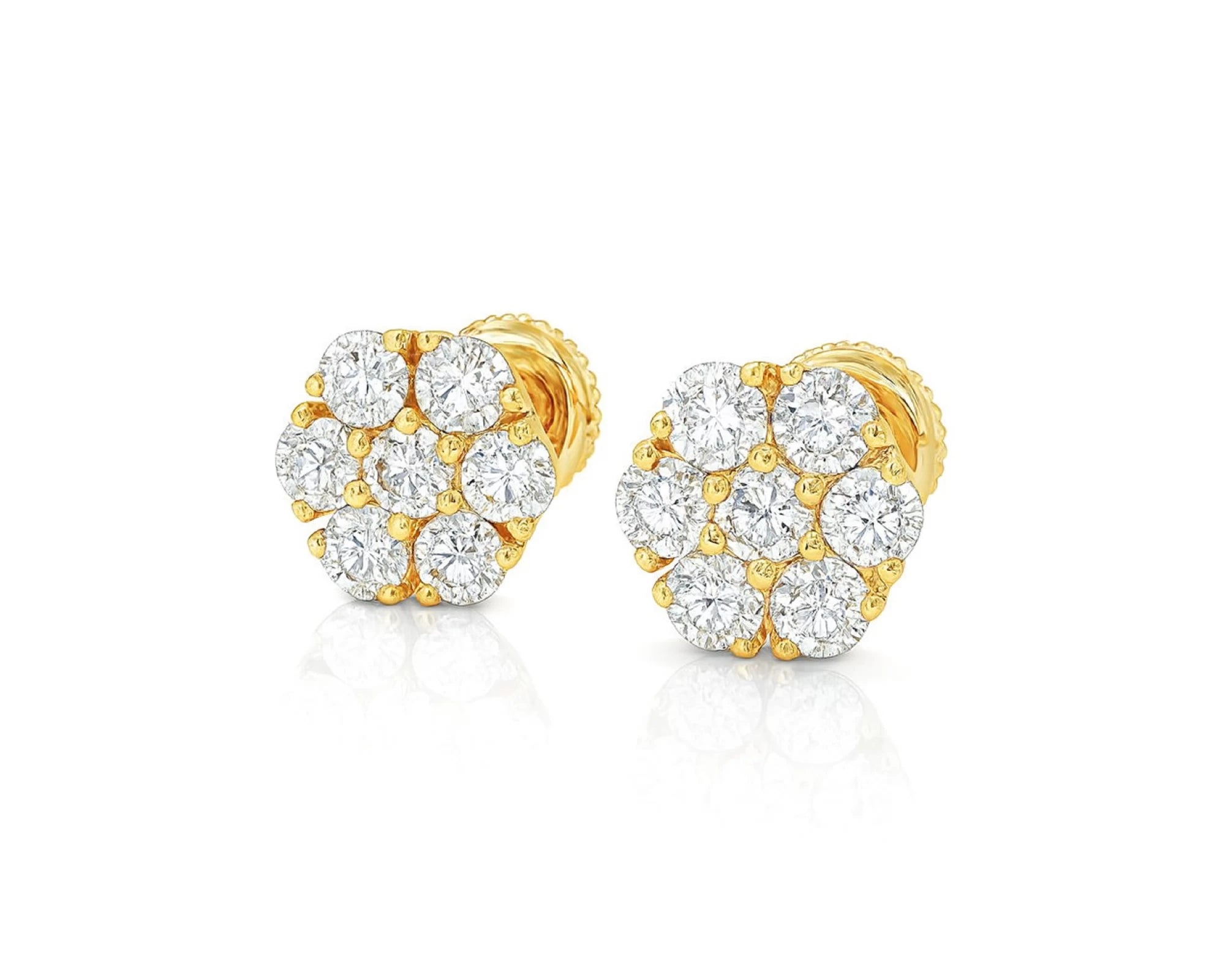 14k Gold Diamond Earrings with Round Cluster Floral Design 1.25ct – lifestyle 3879