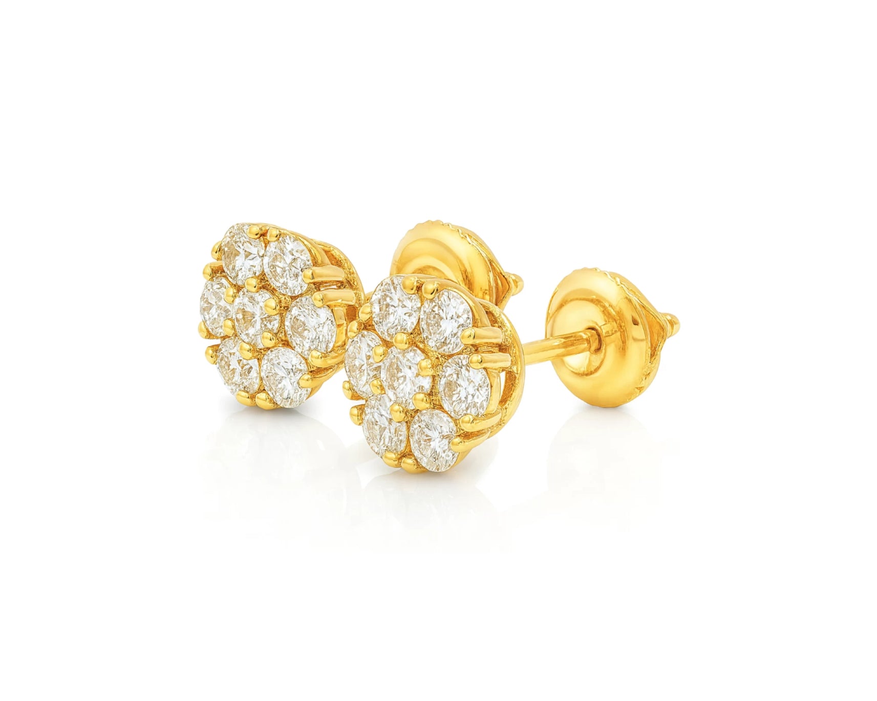 14k Gold Diamond Earrings with Round Cluster Floral Design 1.25ct – lifestyle 3880