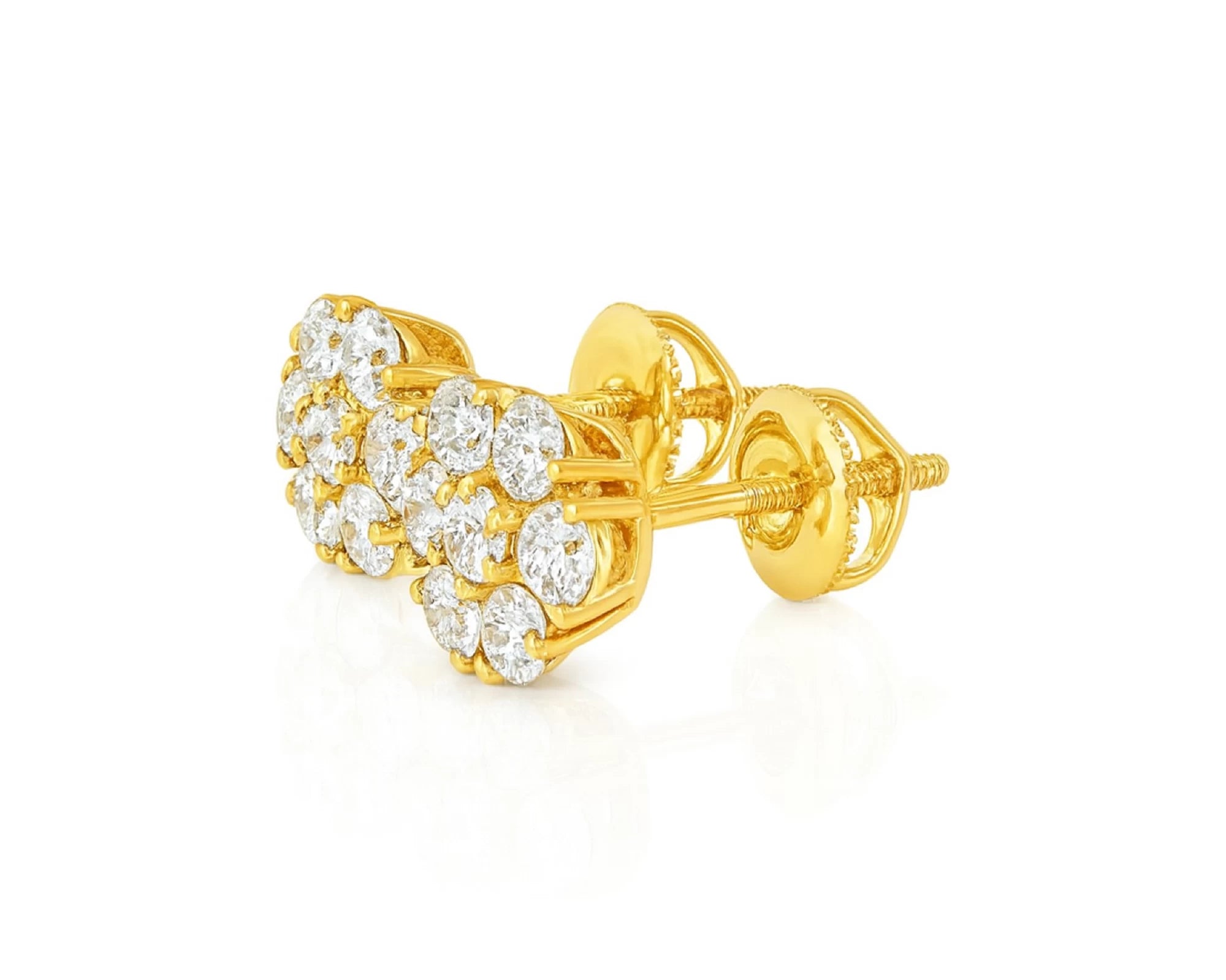 14k Gold Diamond Earrings with Round Cluster Floral Design 1.25ct – lifestyle 3881
