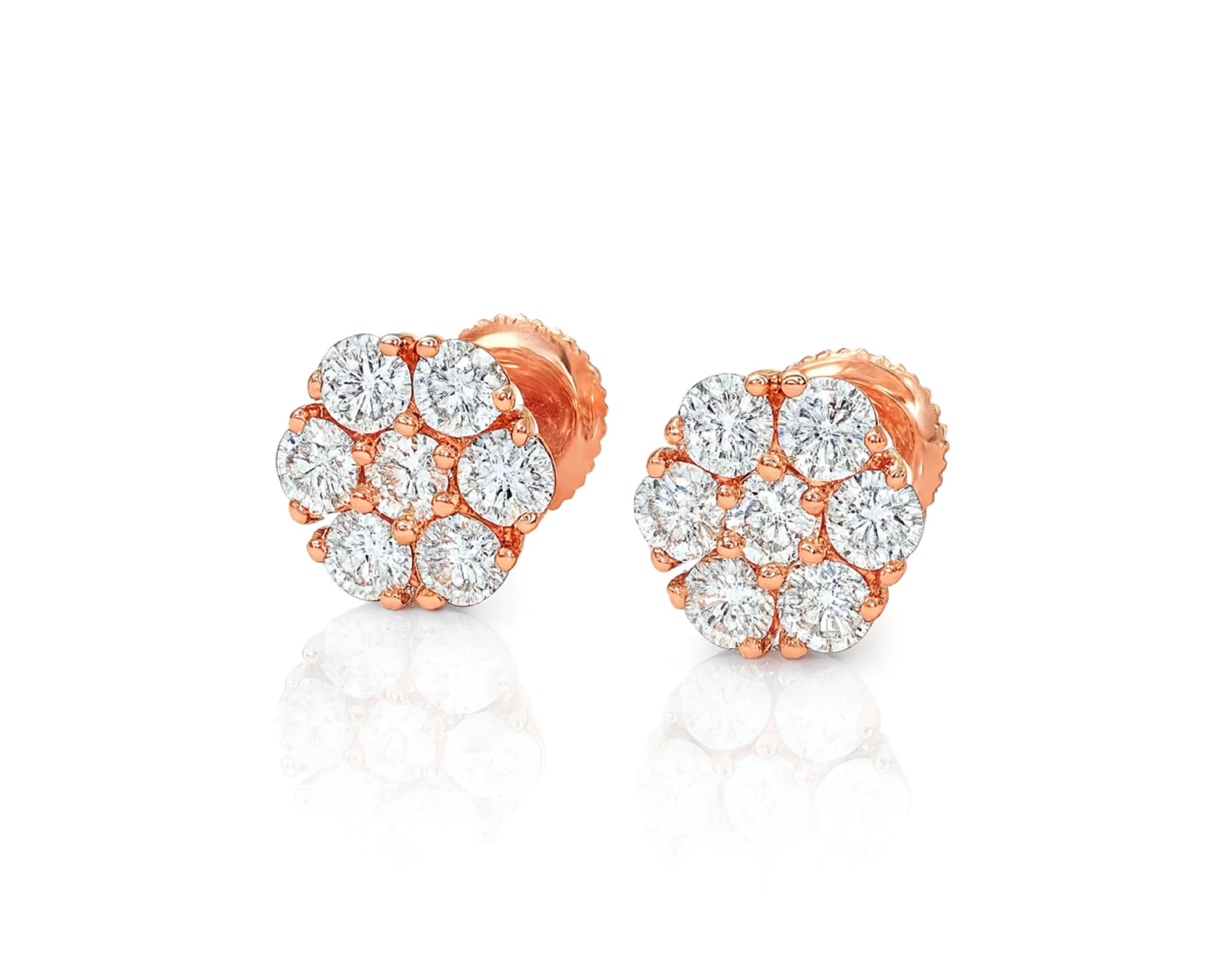 14k Gold Diamond Earrings with Round Cluster Floral Design 1.25ct – lifestyle 3882
