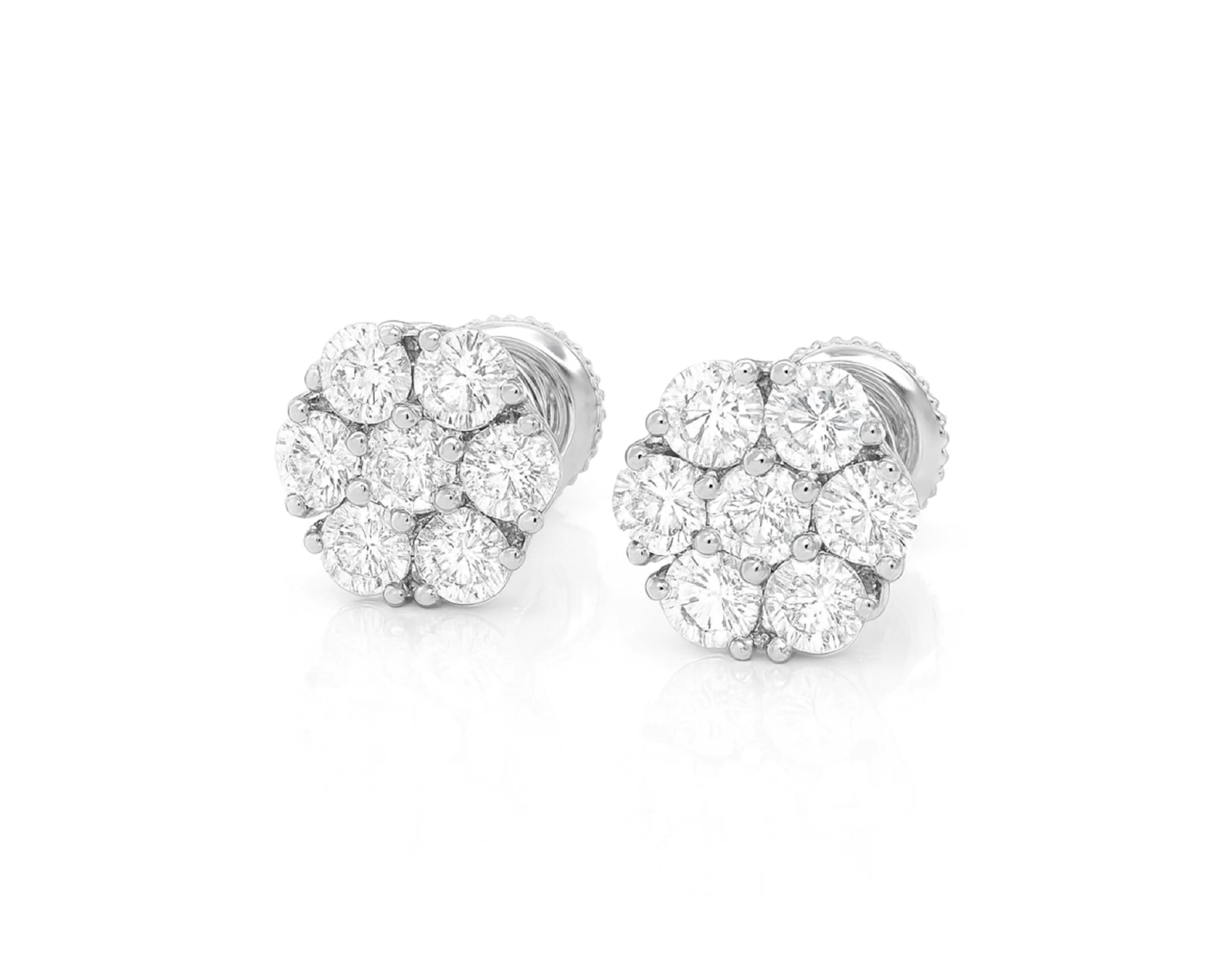 14k Gold Diamond Earrings with Round Cluster Floral Design 1.25ct – lifestyle 3883