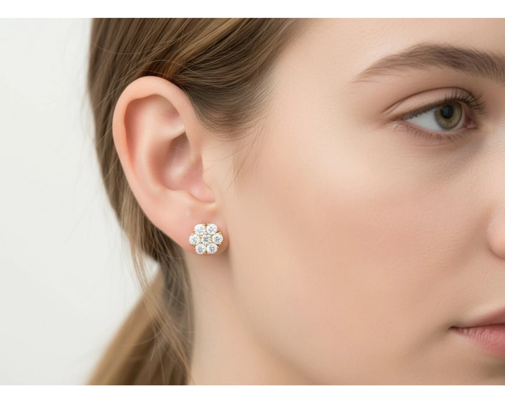 14k Gold Diamond Earrings with Round Cluster Floral Design 1.25ct – view 2