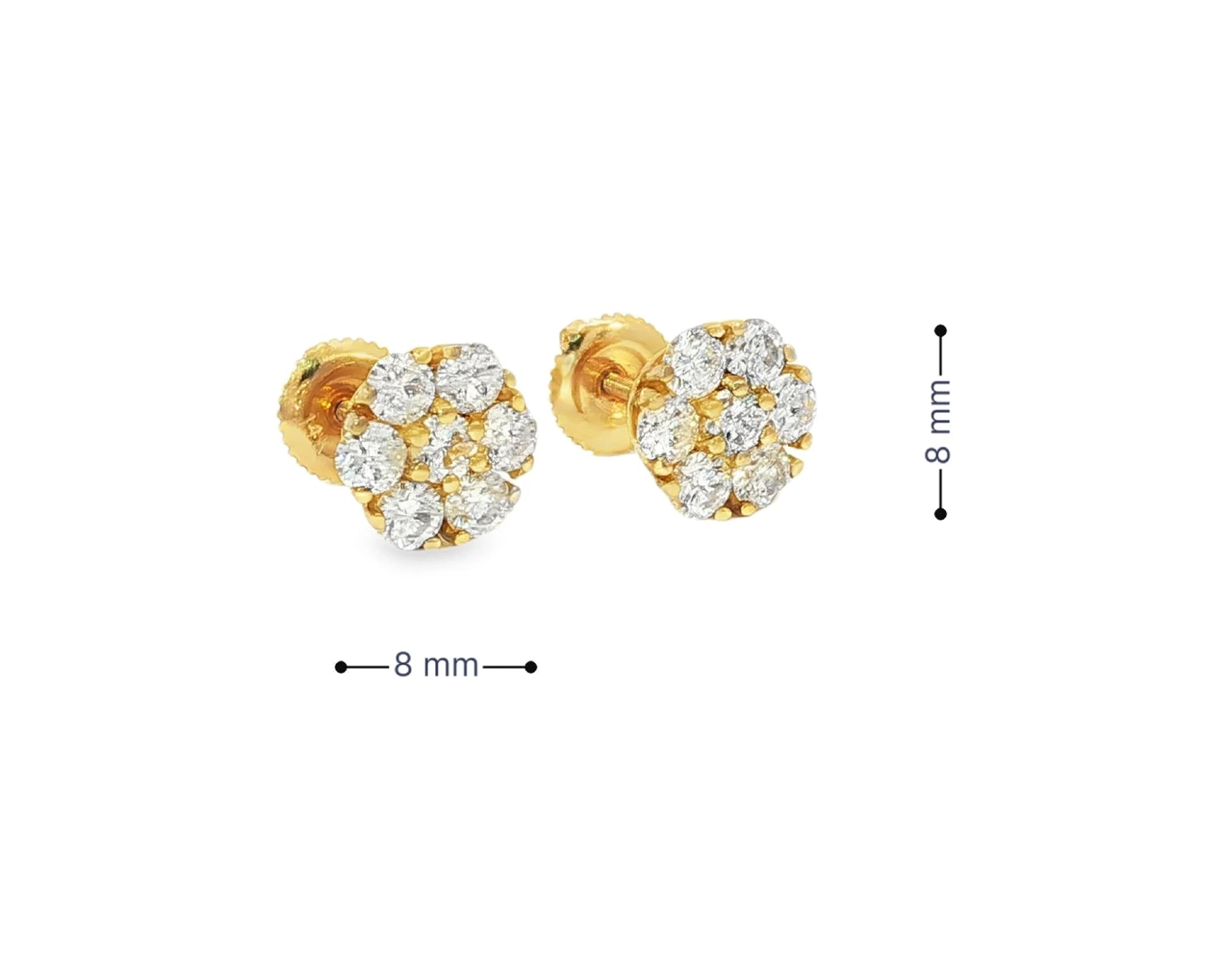 14k Gold Diamond Earrings with Round Cluster Floral Design 1.25ct – view 7