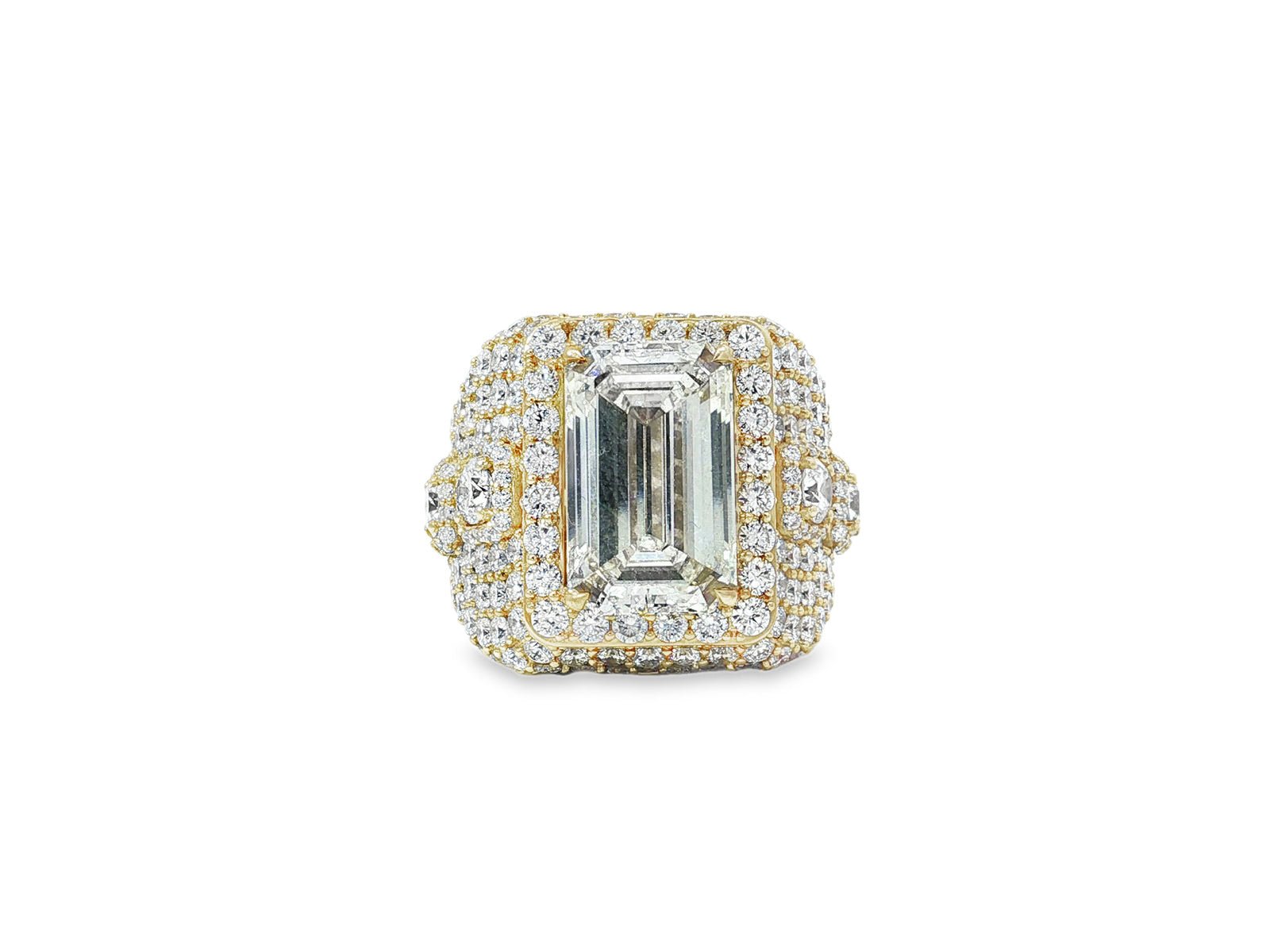 14k Gold Diamond Emerald - Cut Halo Dome Ring 9.41ct - AVI THE JEWELER