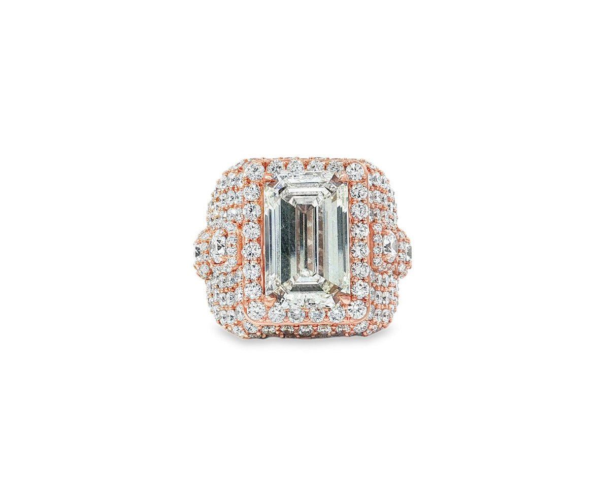 14k Gold Diamond Emerald - Cut Halo Dome Ring 9.41ct - AVI THE JEWELER