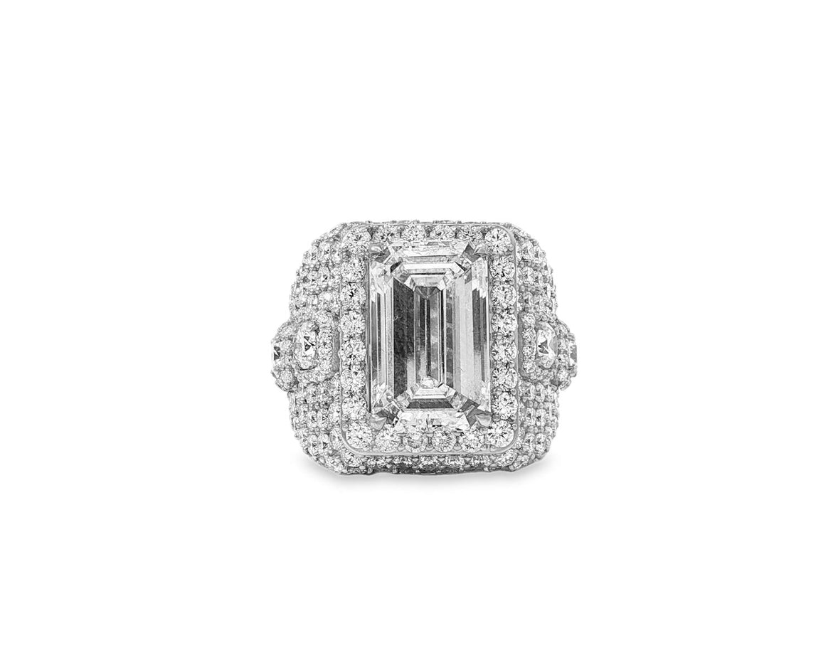14k Gold Diamond Emerald - Cut Halo Dome Ring 9.41ct - AVI THE JEWELER