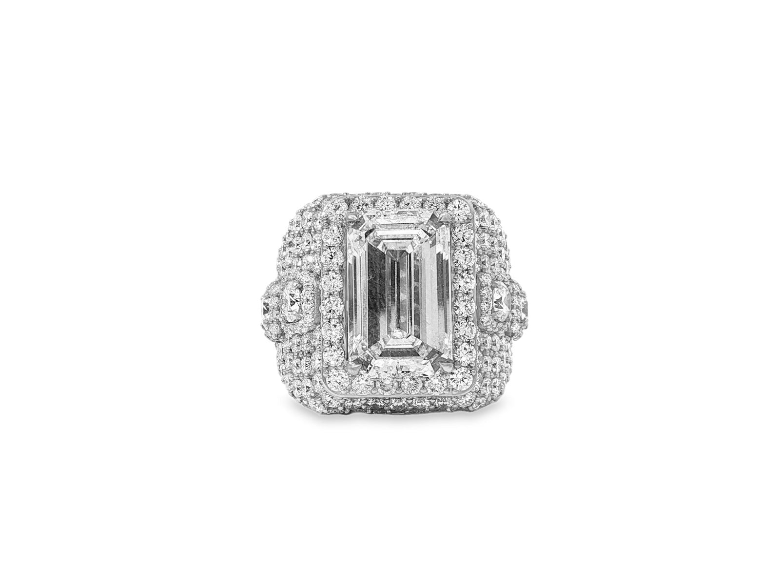 14k Gold Diamond Emerald - Cut Halo Dome Ring 9.41ct - AVI THE JEWELER