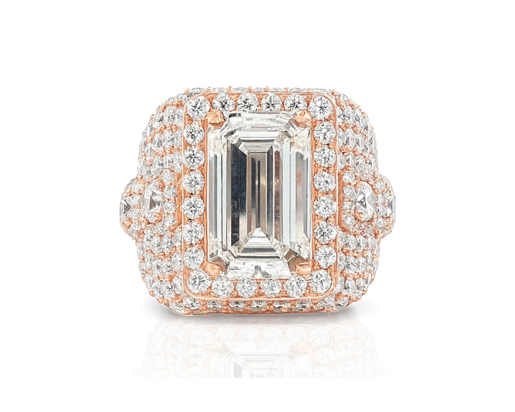 14k Gold Diamond Emerald-Cut Halo Dome Ring 9.41ct – lifestyle 2808
