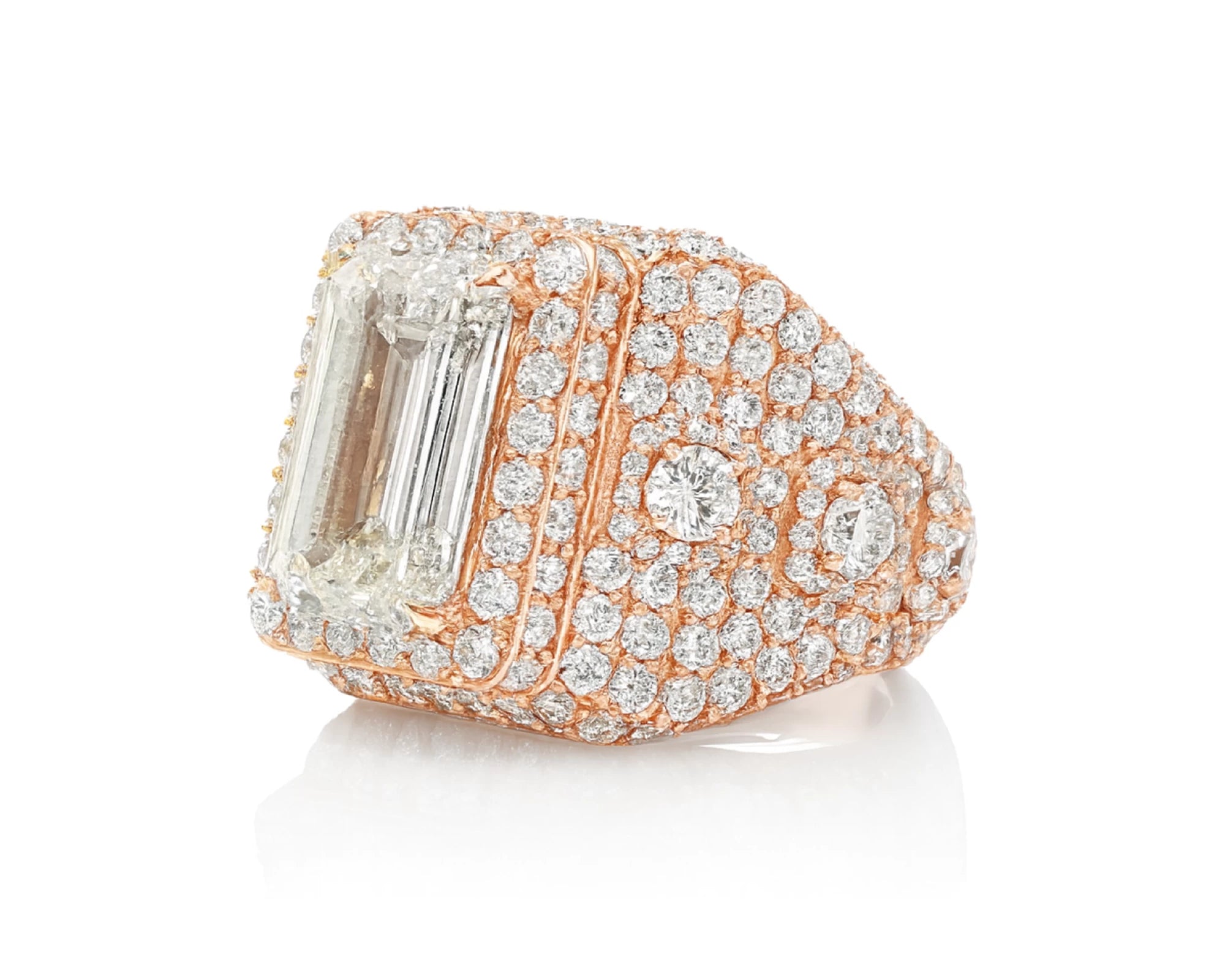 14k Gold Diamond Emerald-Cut Halo Dome Ring 9.41ct – lifestyle 2811